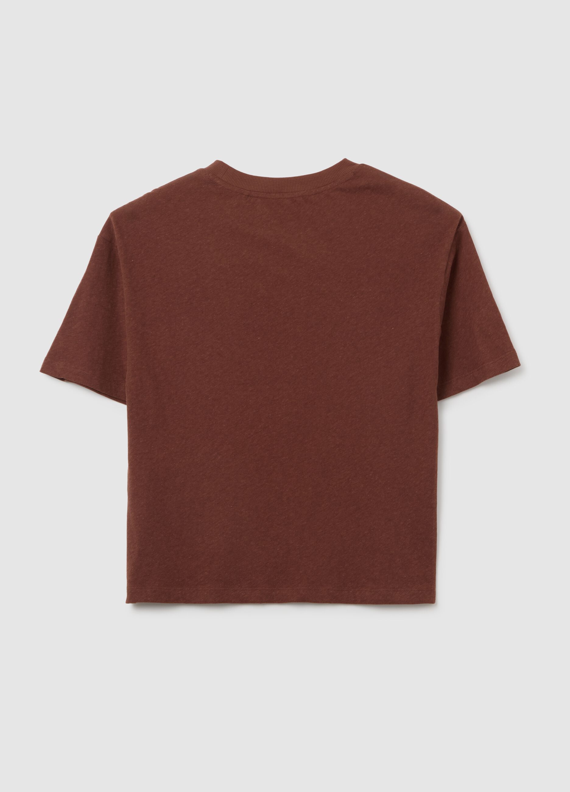 Boy's brown cotton and linen regular fit t-shirt