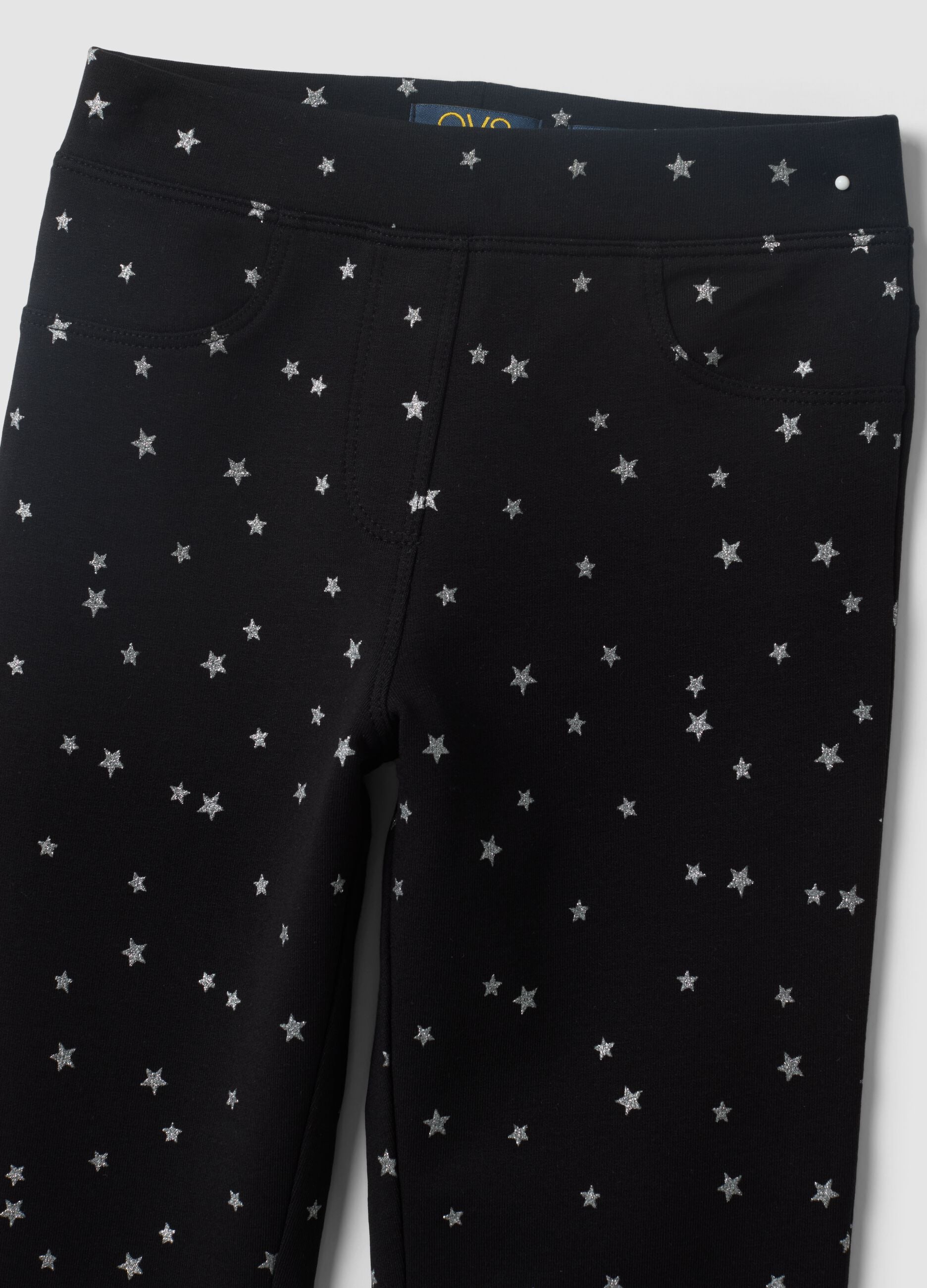 Black flared stretch-cotton star-print trousers for girls
