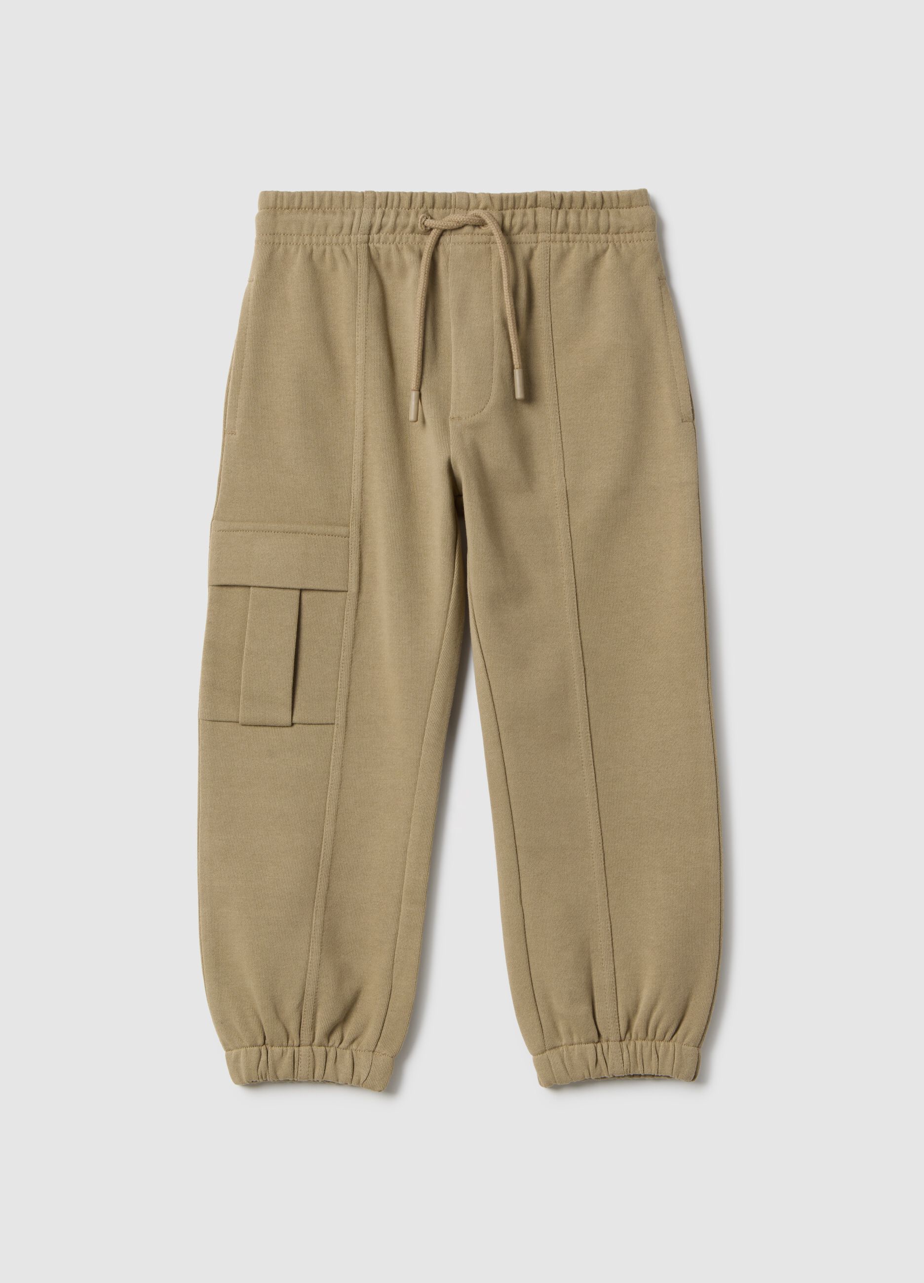 Pantaloni jogger in misto cotone beige da bambino regular fit con elastico