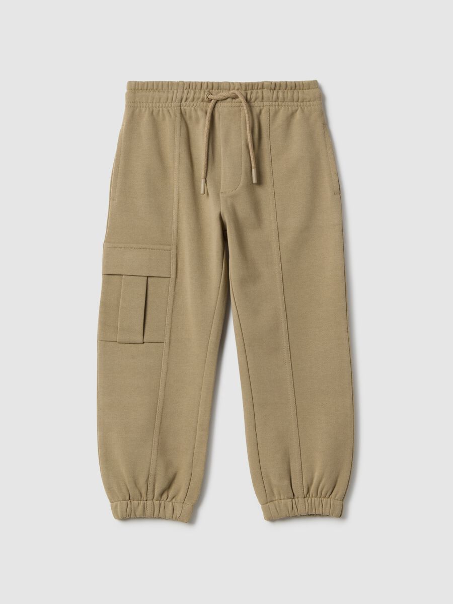 Pantaloni jogger in misto cotone beige da bambino regular fit con elastico_0