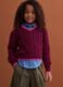 Red pure cotton cable-knit V-neck jumper for girls_1