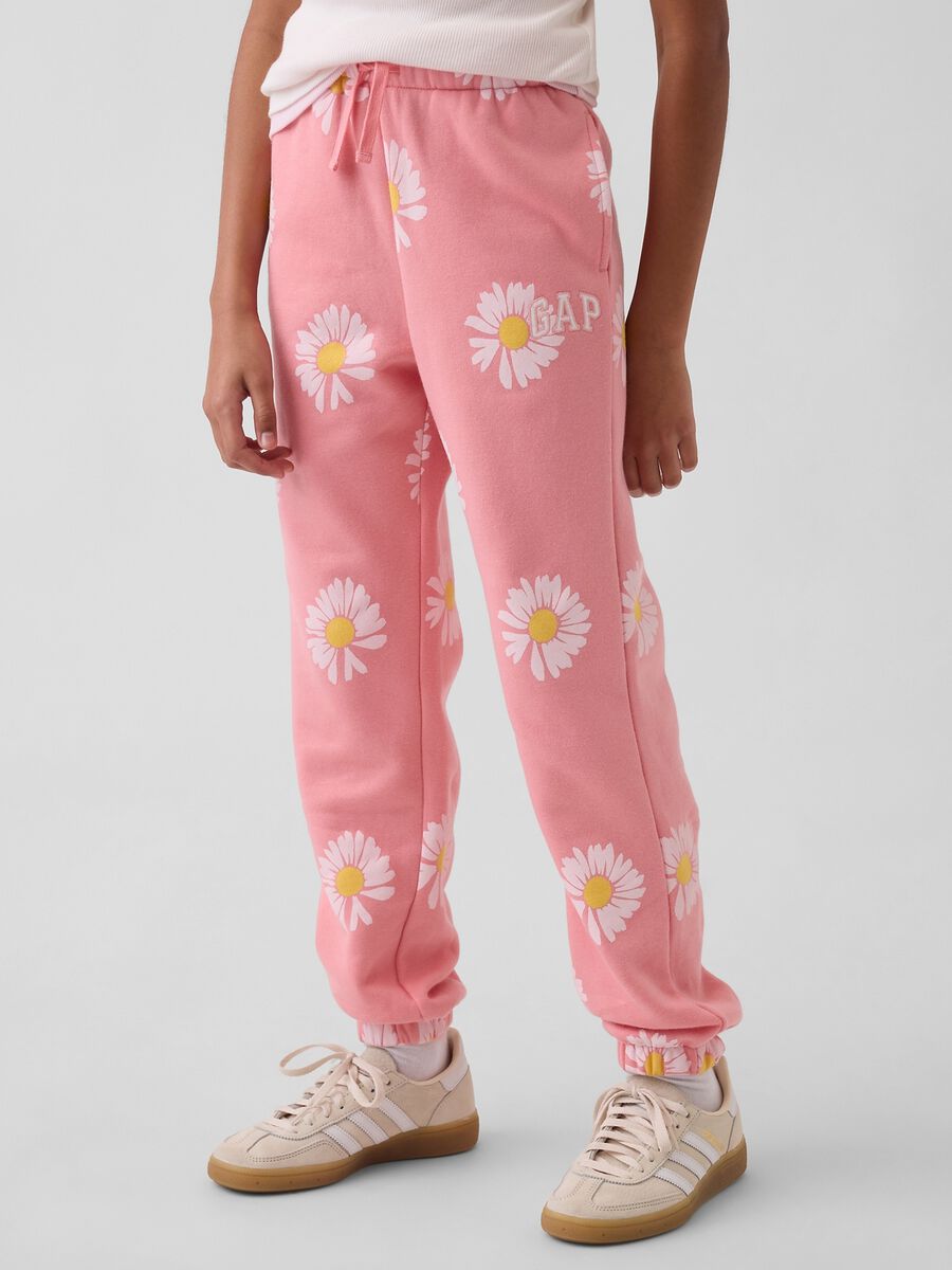 Cotton-blend floral print jogger trousers_1