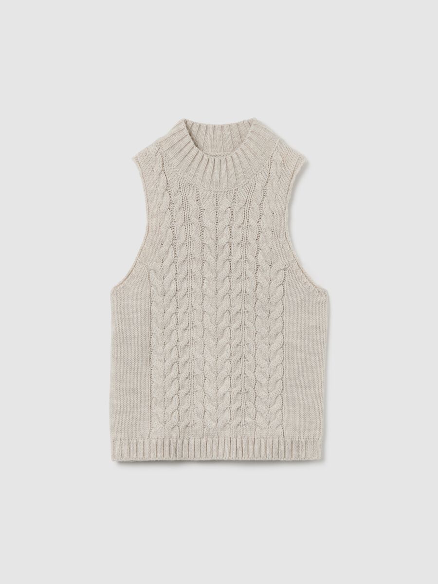 Gilet a collo alto intrecciato beige regular fit_4