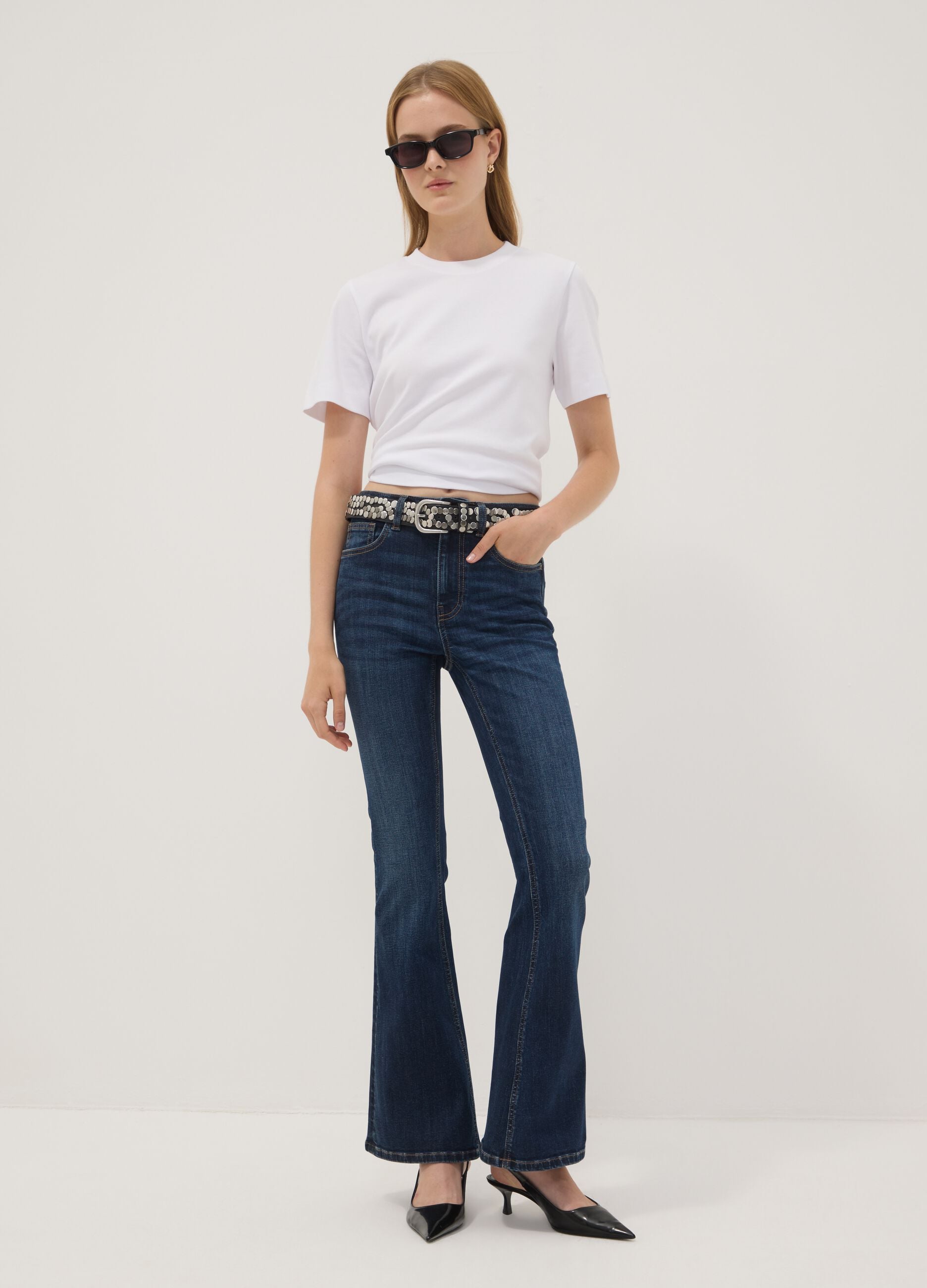 Blue flared stretch-cotton jeans