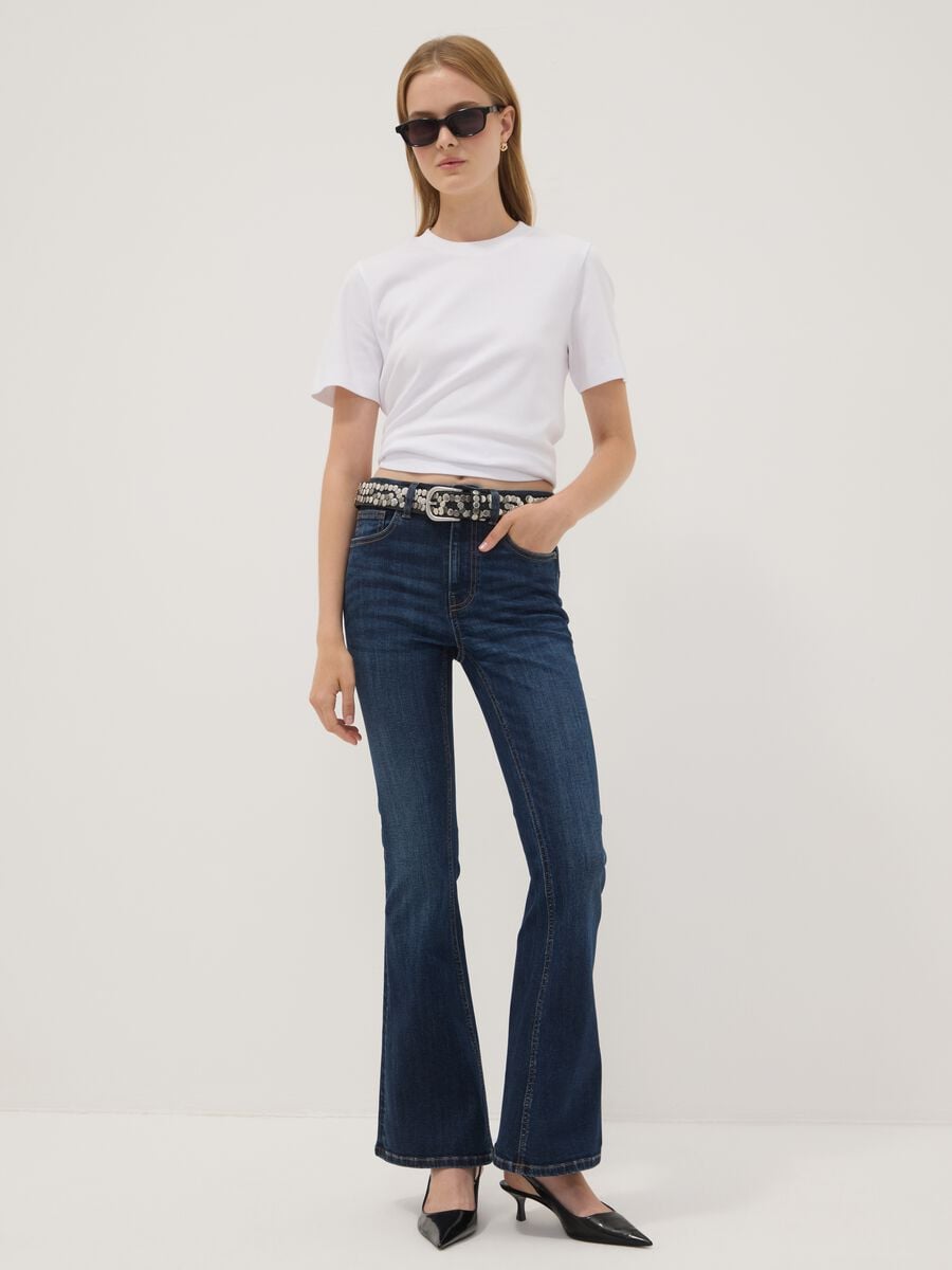 Jeans flare blu in cotone elasticizzato_0