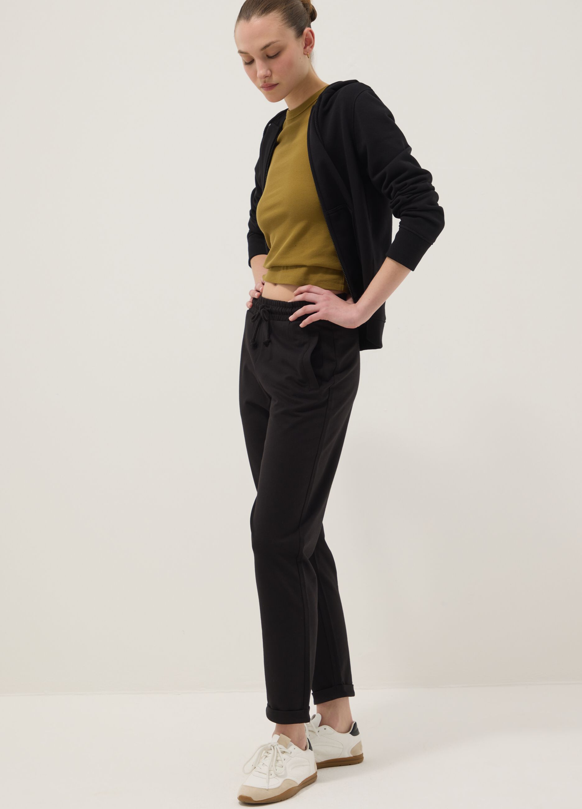 Black pure cotton joggers, regular fit