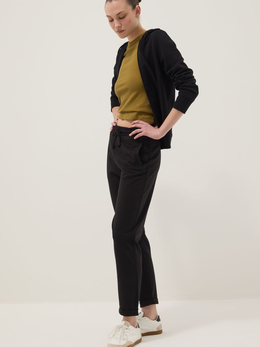 Black pure cotton joggers, regular fit_0