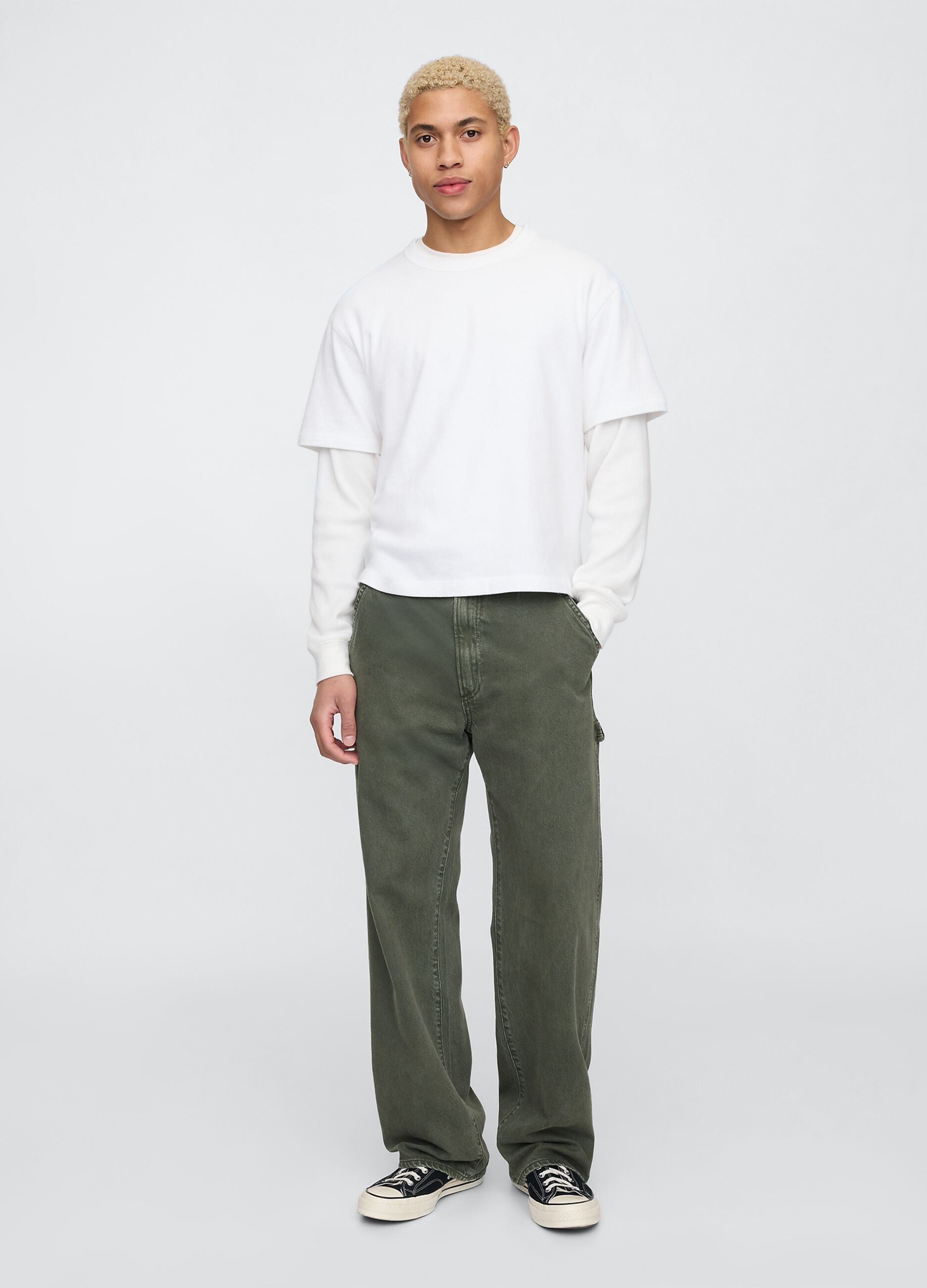 Pantaloni cargo larghi verde in misto cotone