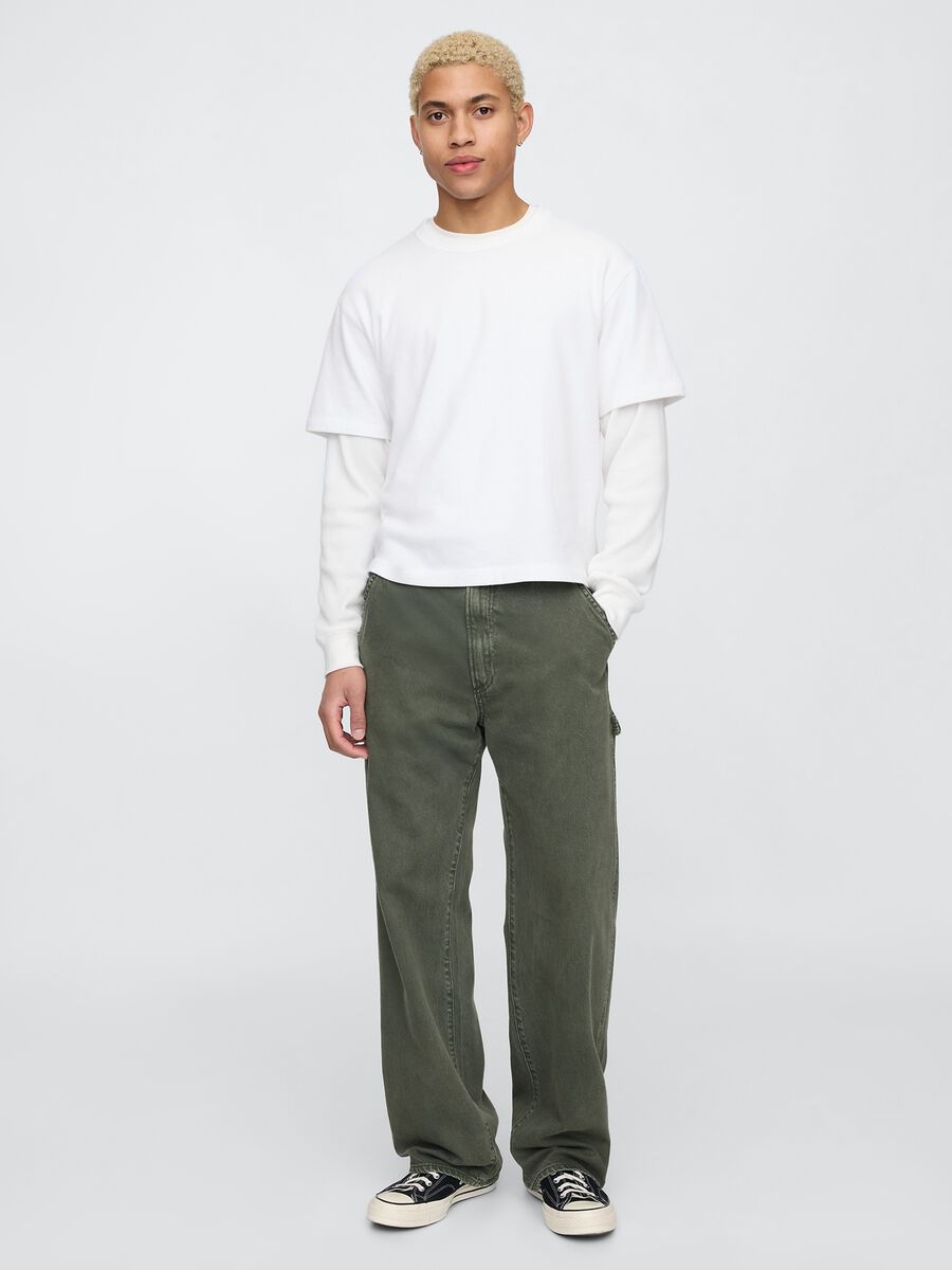 Wide Green Cargo Trousers in Cotton Blend_0