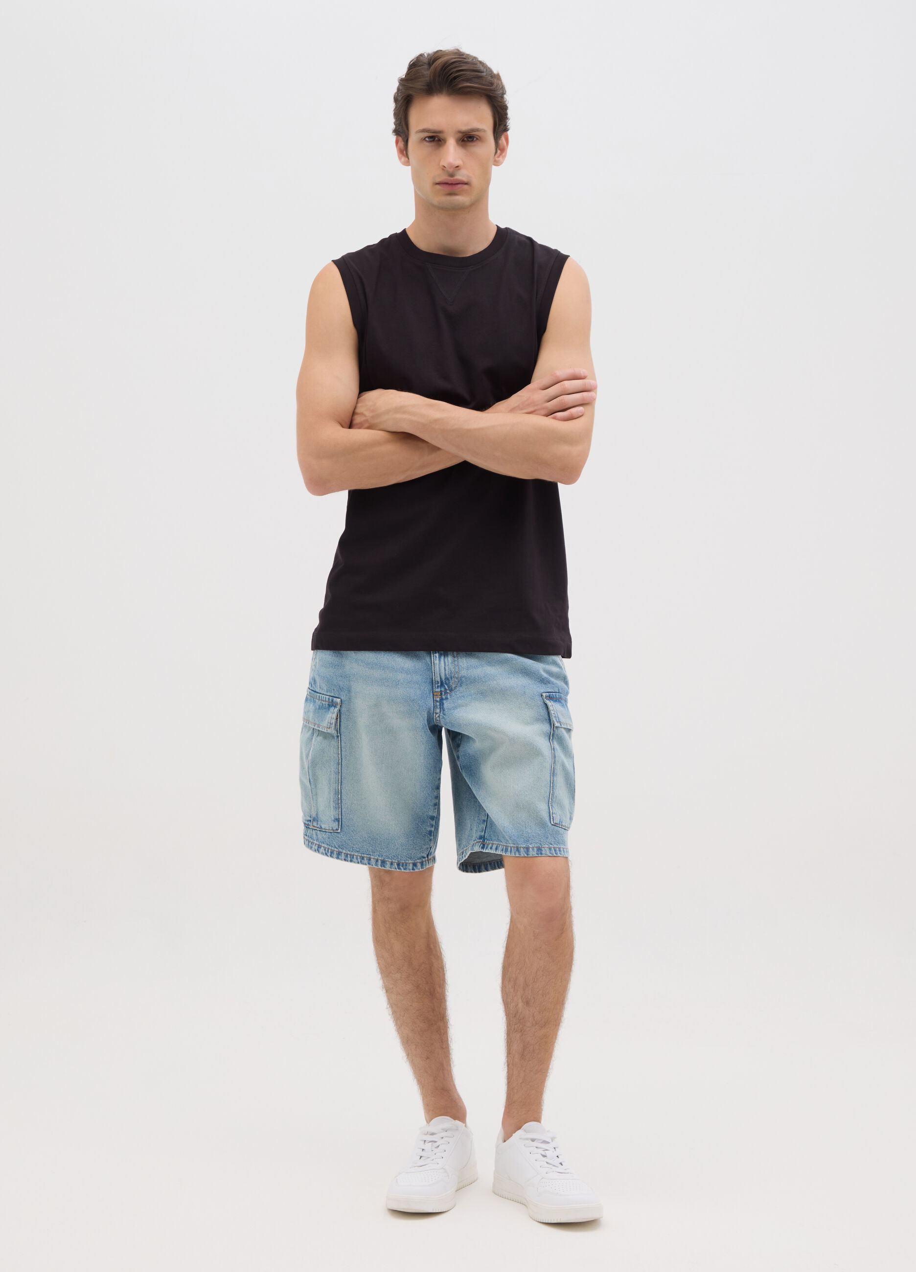 Canotta oversize da uomo in puro cotone nero regular fit