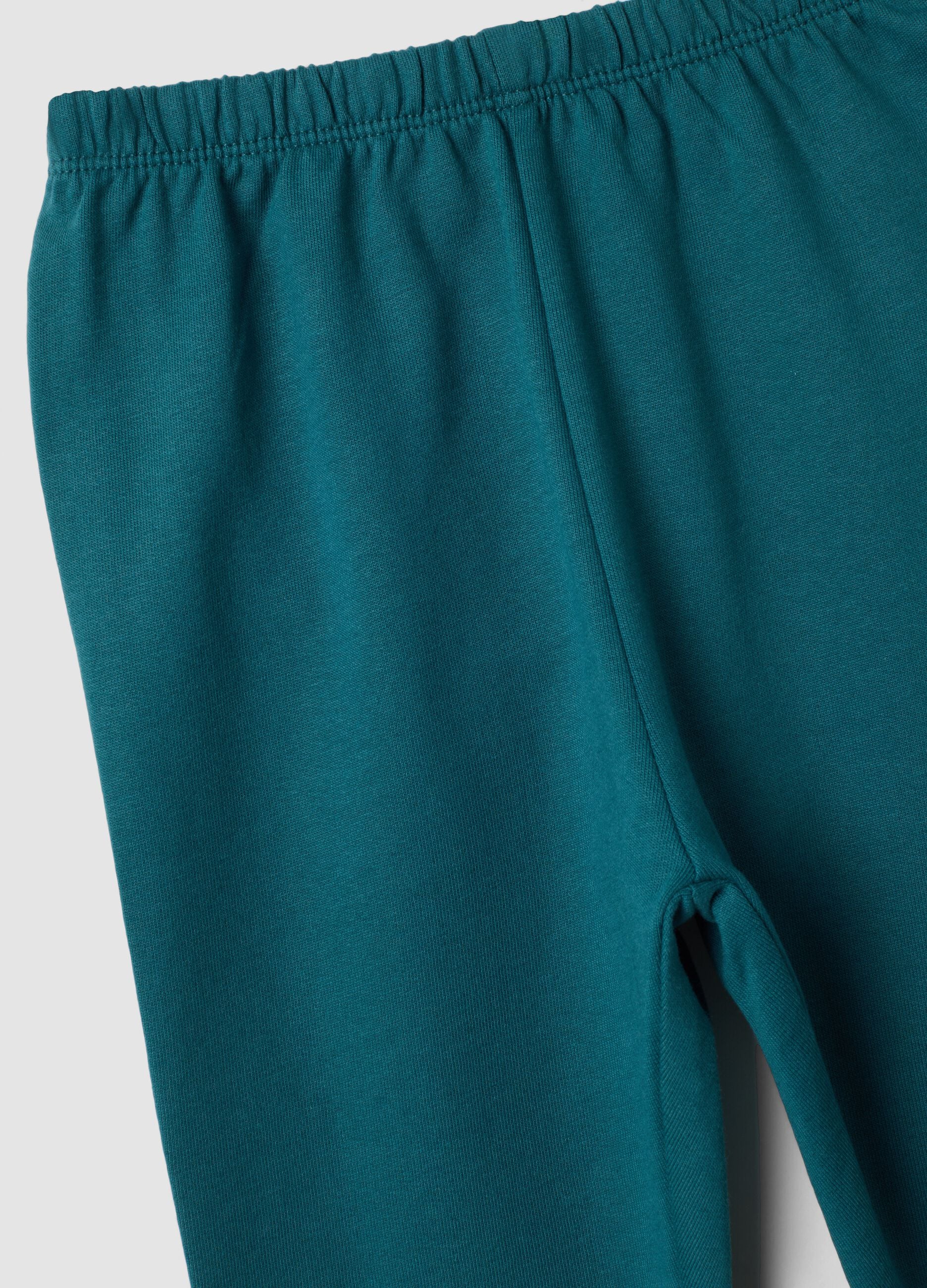 Green crew-neck pyjamas in pure organic cotton