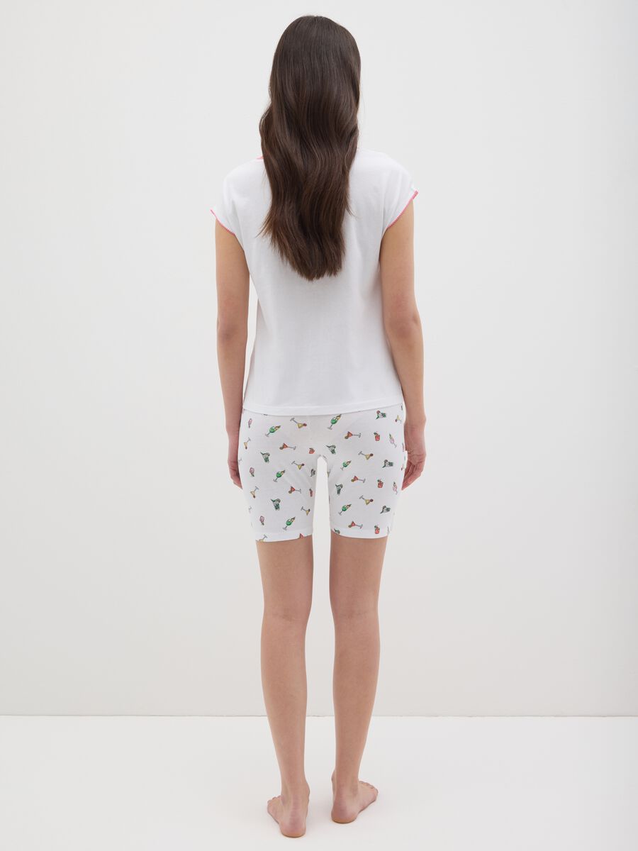 Women's White Pure Cotton Regular Fit Pyjama with Cocktail Print_2
