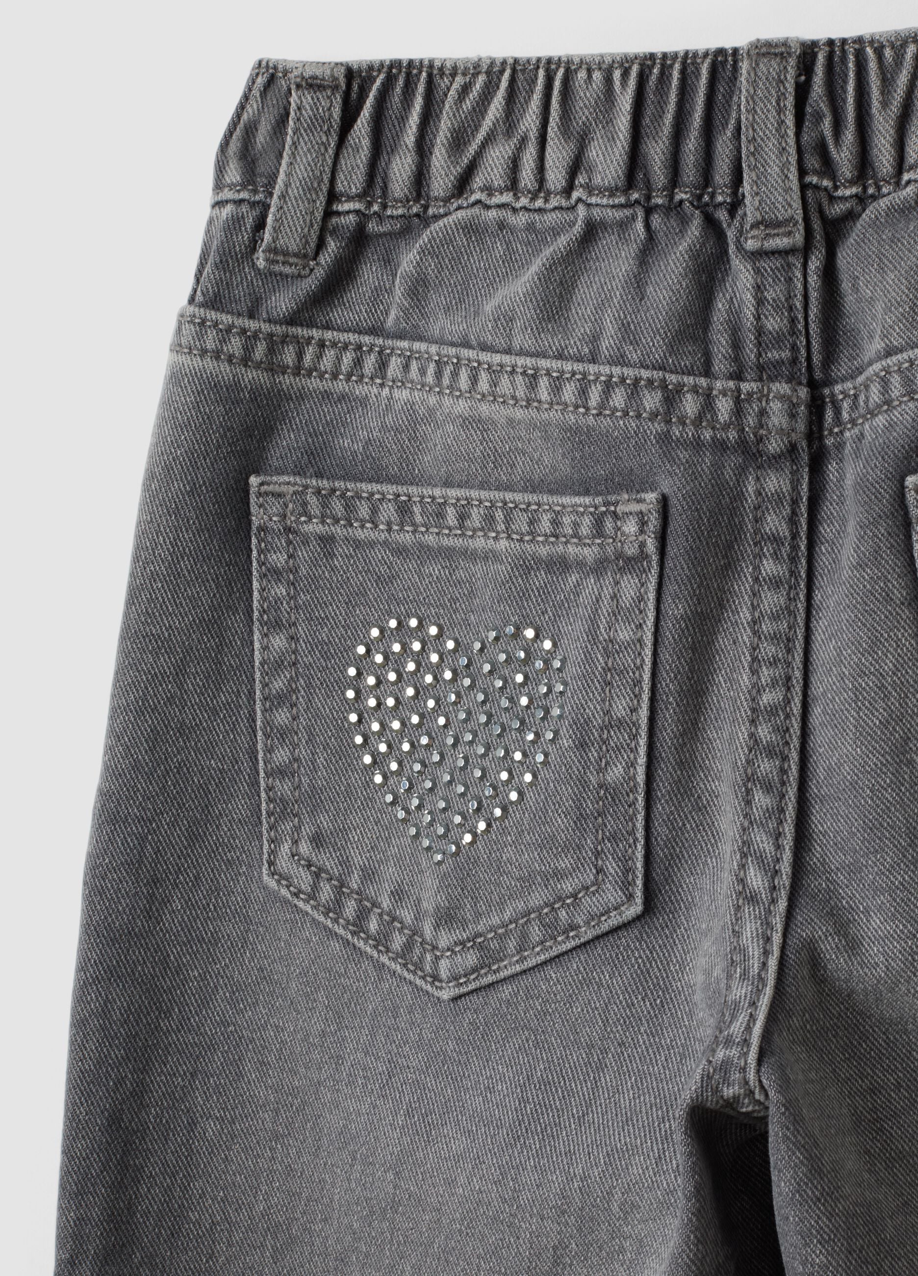 Jeans denim grigi in puro cotone straight fit per bambina