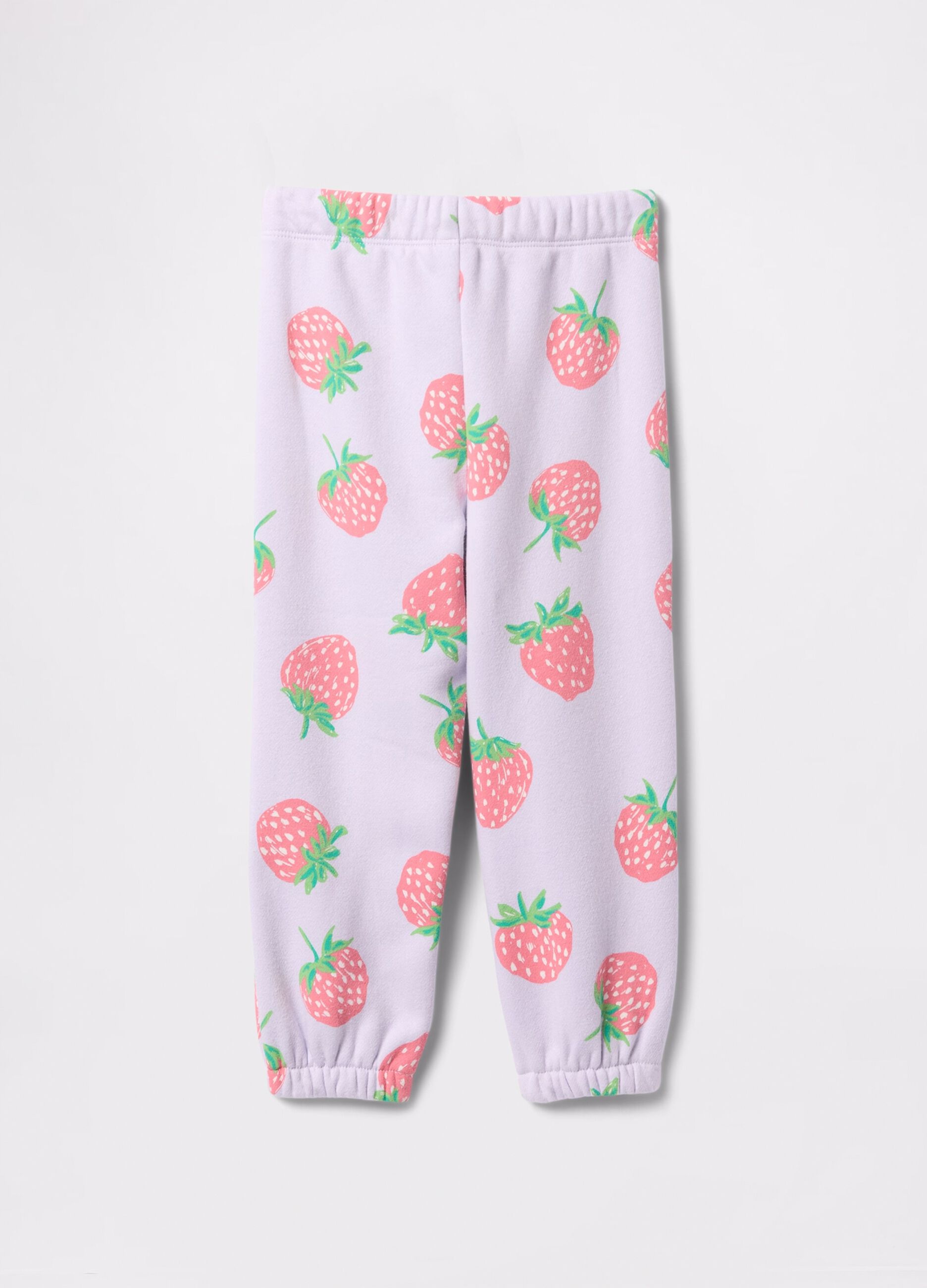 Joggers viola con coulisse e stampa fragole 