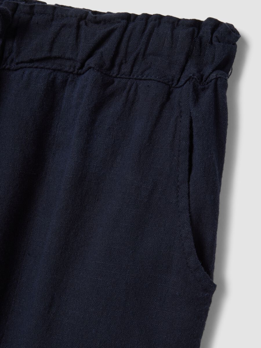 Blue linen and cotton blend trousers_1