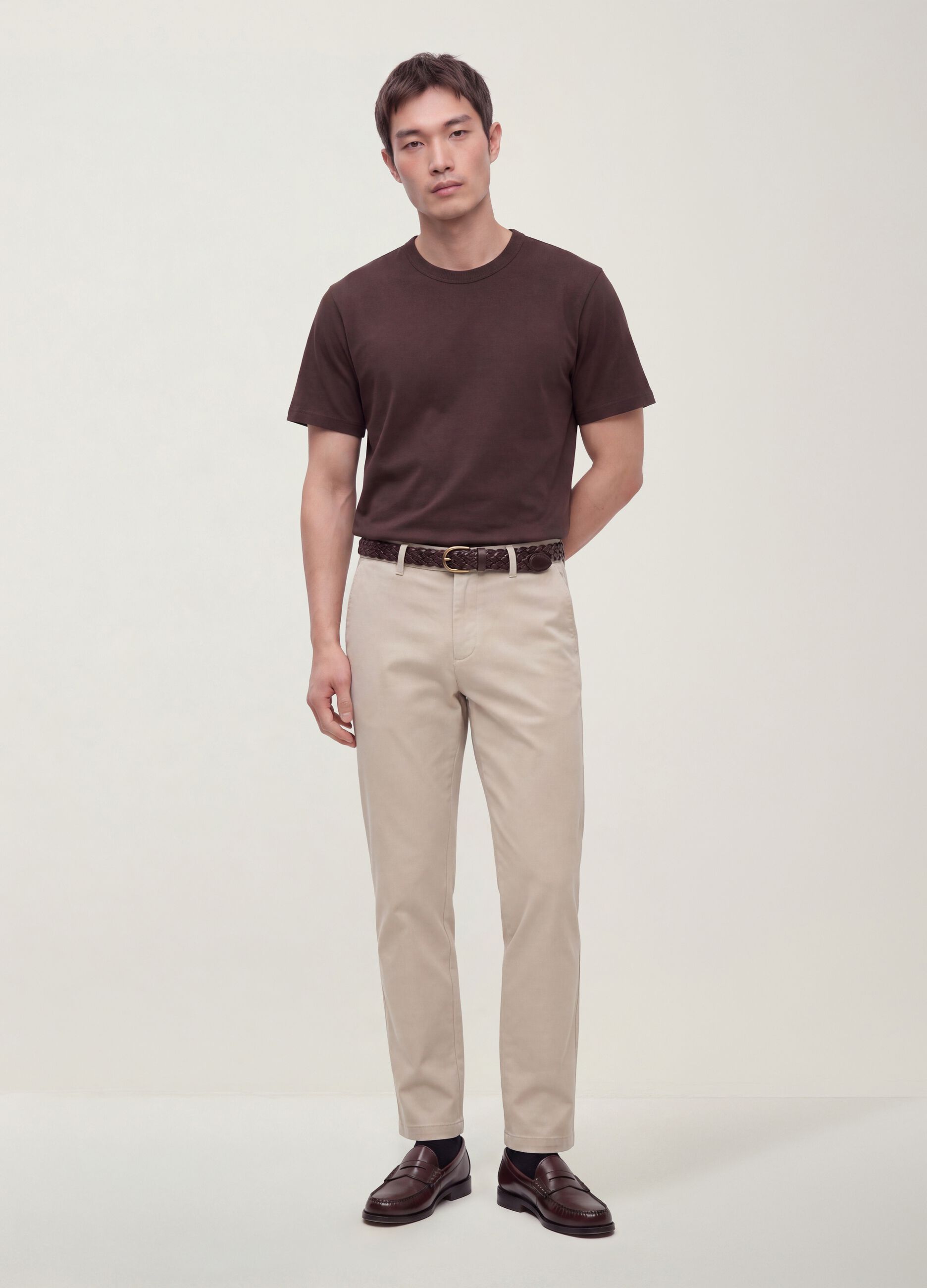 Brown pure cotton crew-neck T-shirt, relaxed fit