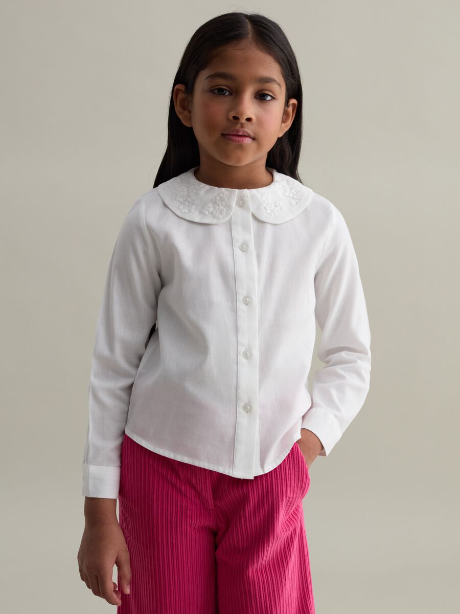 Cotton shirt with floral embroidery_0