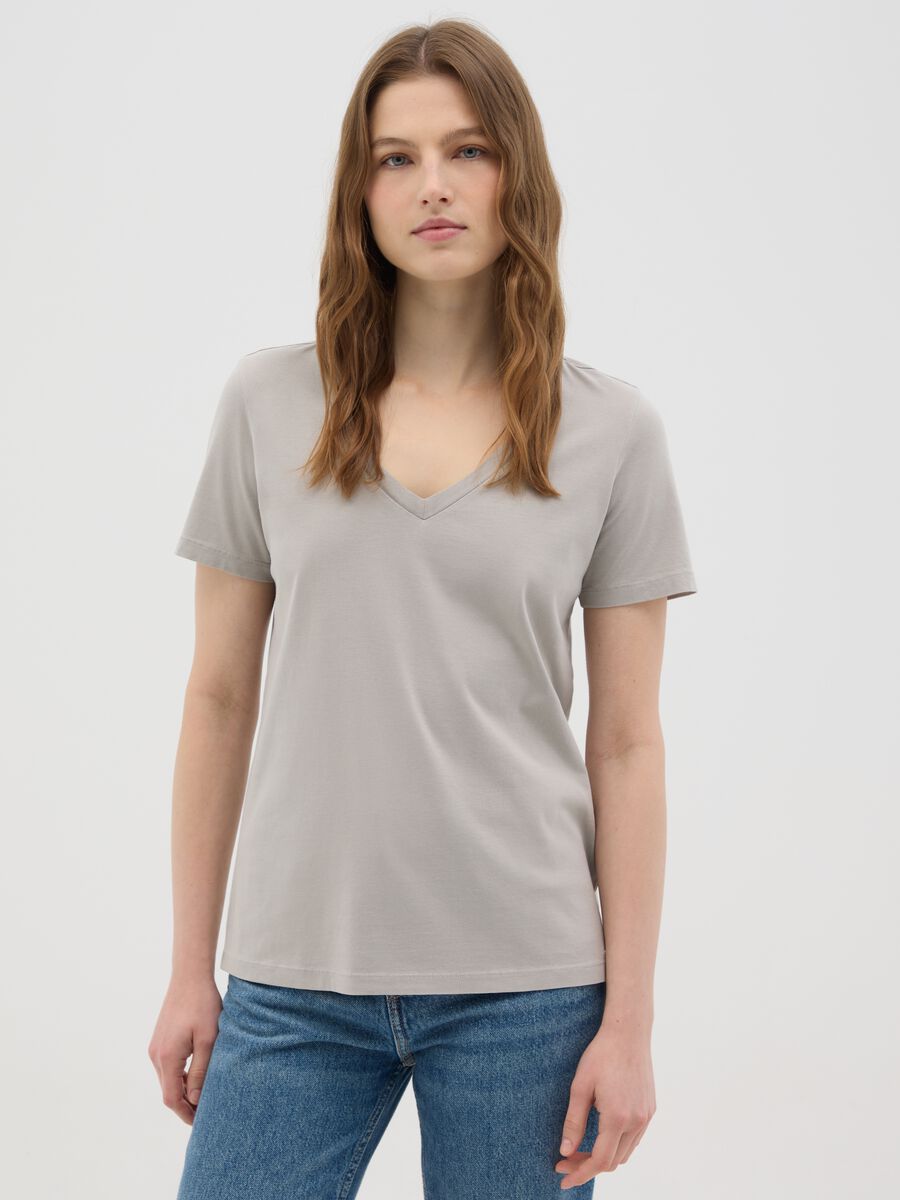 Women’s grey regular-fit T-shirt in 100% cotton with round neck_0