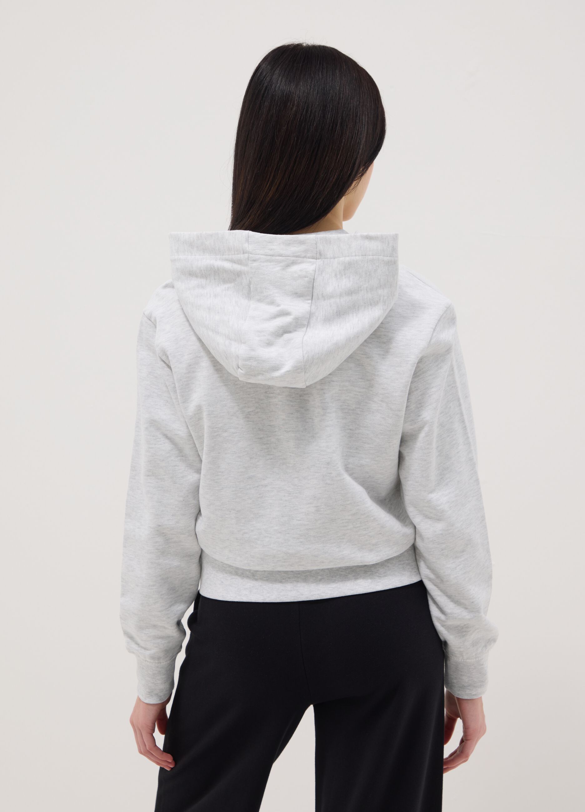 Grey pure cotton hoodie for girls, regular fit with zip