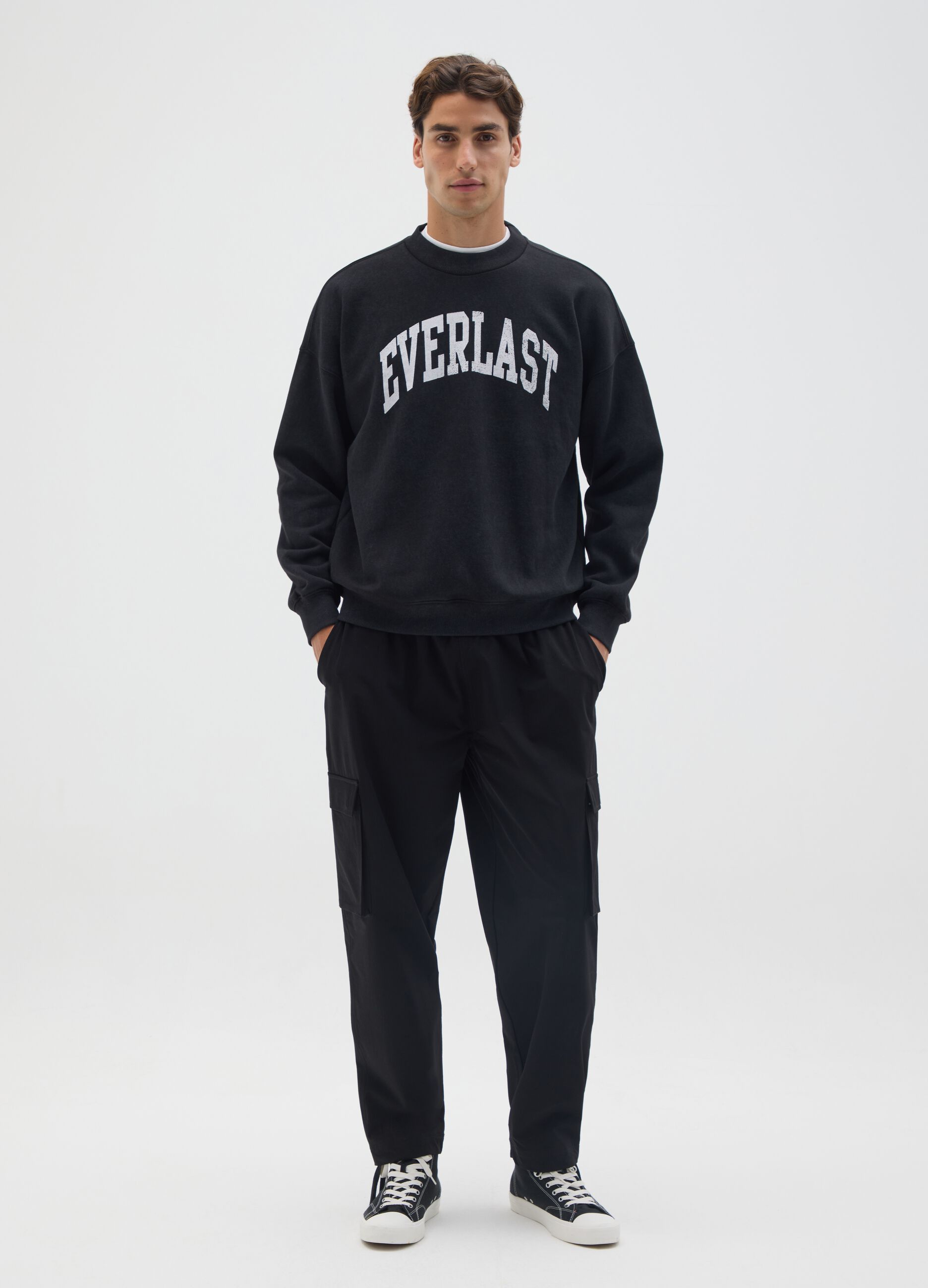 Maglia in misto cotone nera con logo Everlast
