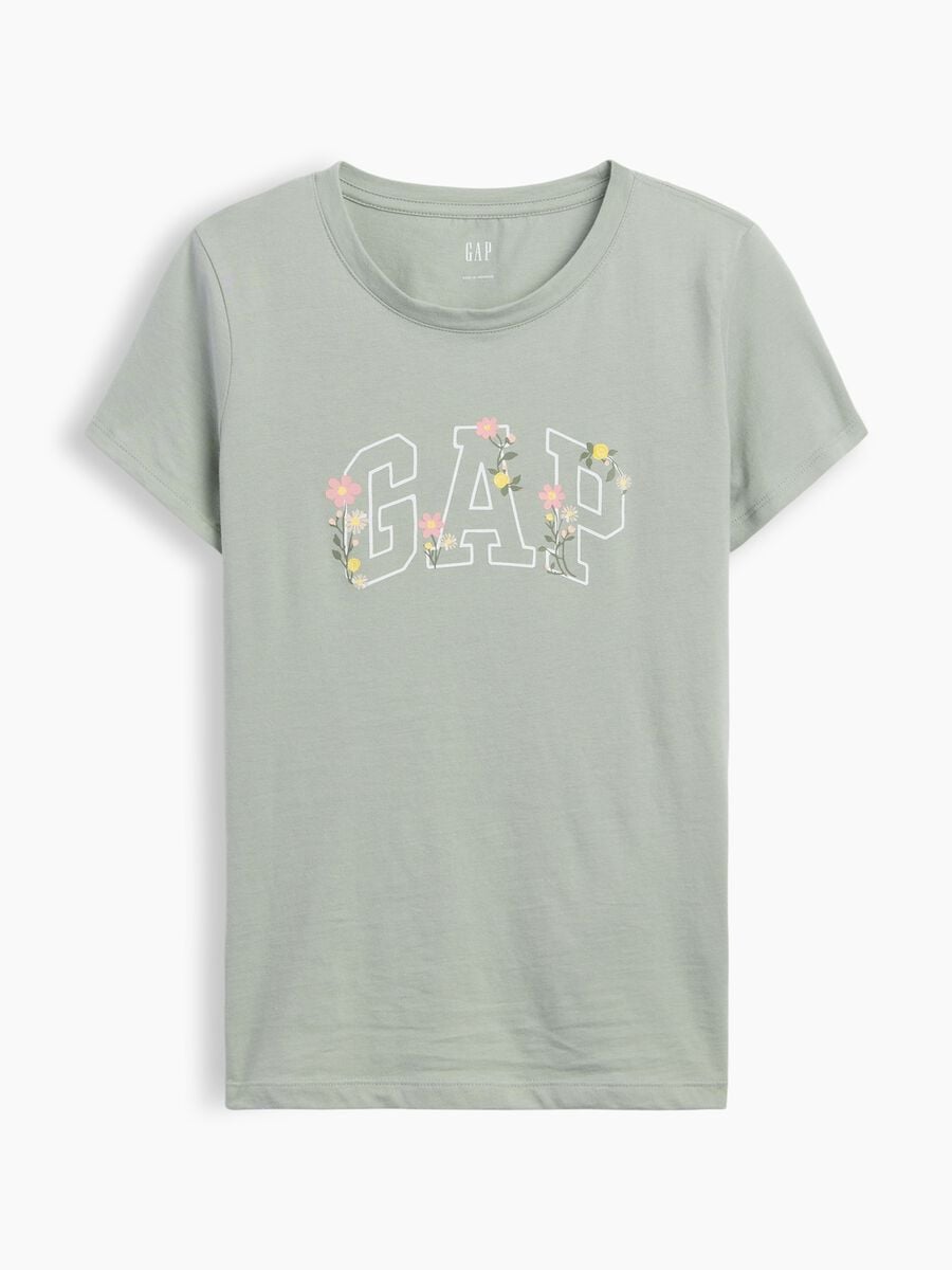 T-shirt verde salvia in puro cotone con logo GAP floreale_3