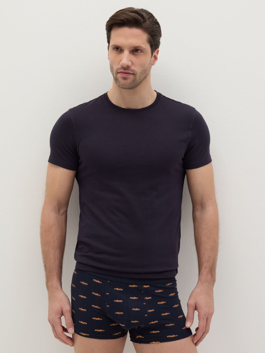 Midi boxer shorts in stretch cotton with pattern._0