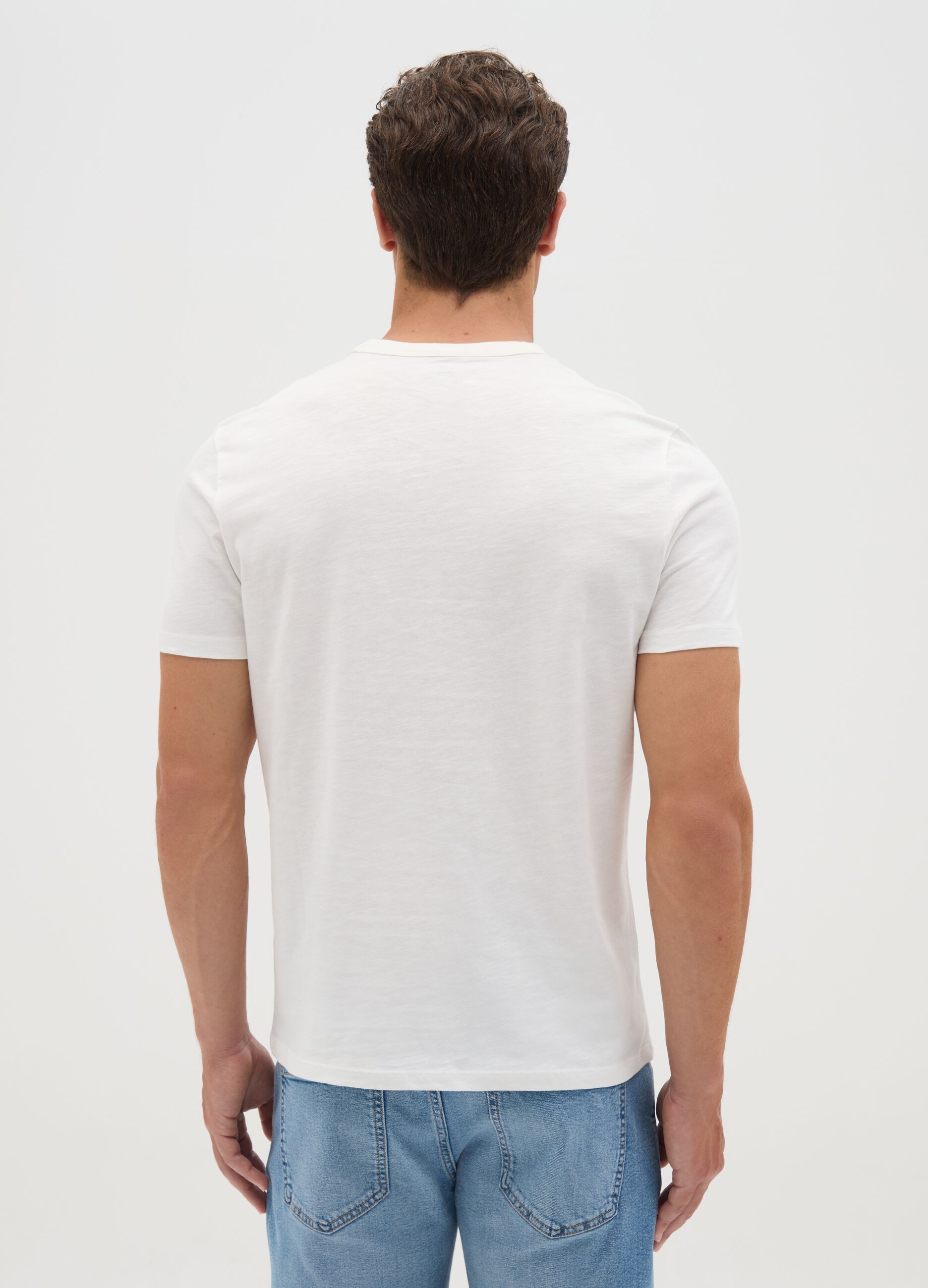 T-shirt da uomo in puro cotone bianca regular fit con taschino