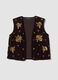 Gilet marrone con ricami floreali e paillettes slim fit_0