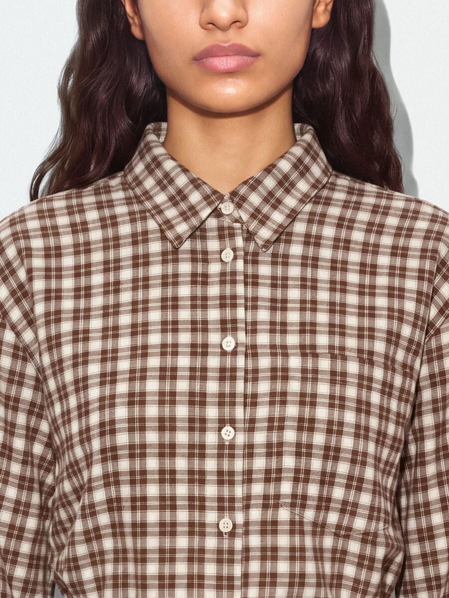 Brown checked pure cotton flannel shirt_2