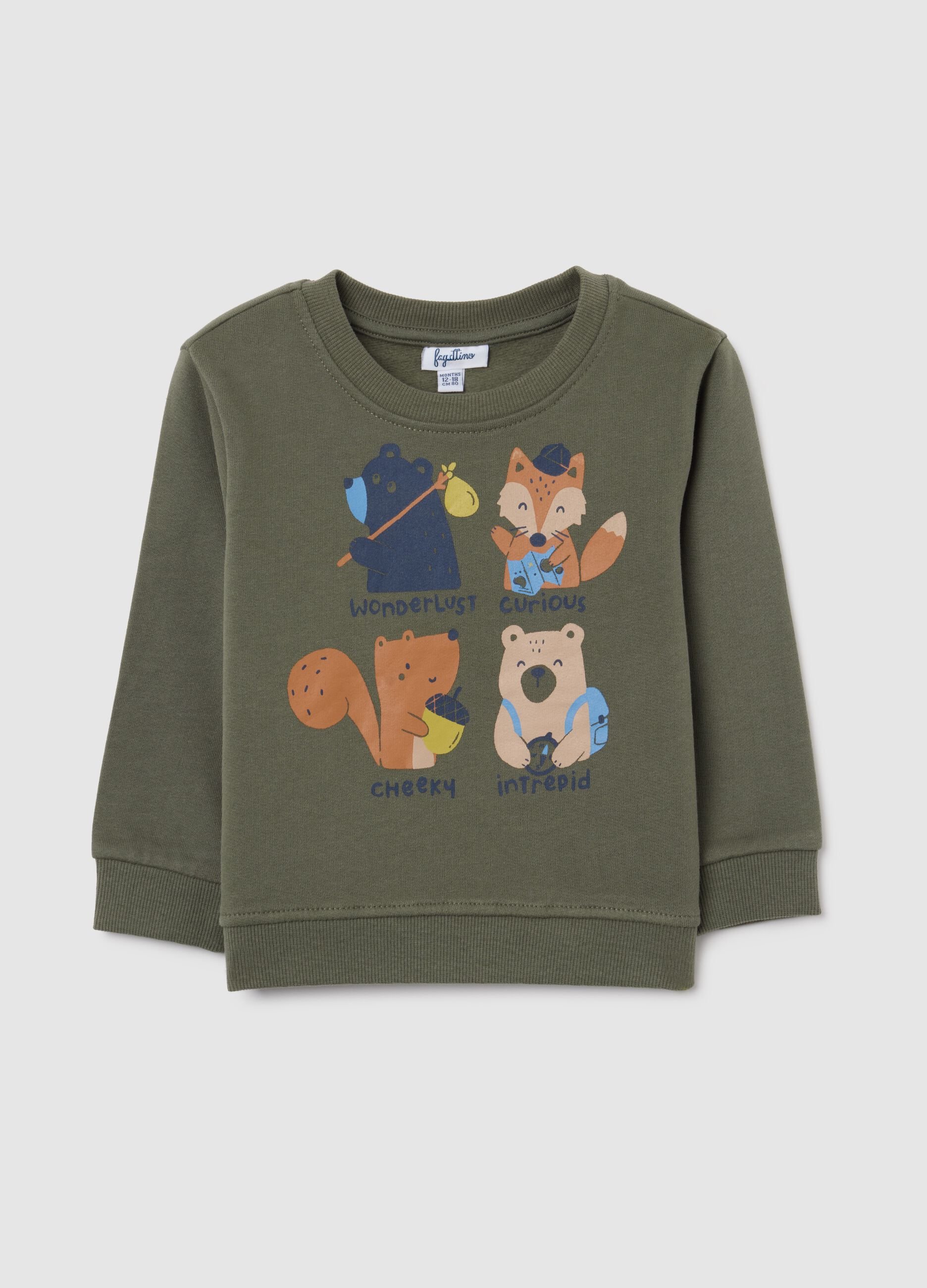 Kids' sweatshirt in pure green cotton regular fit