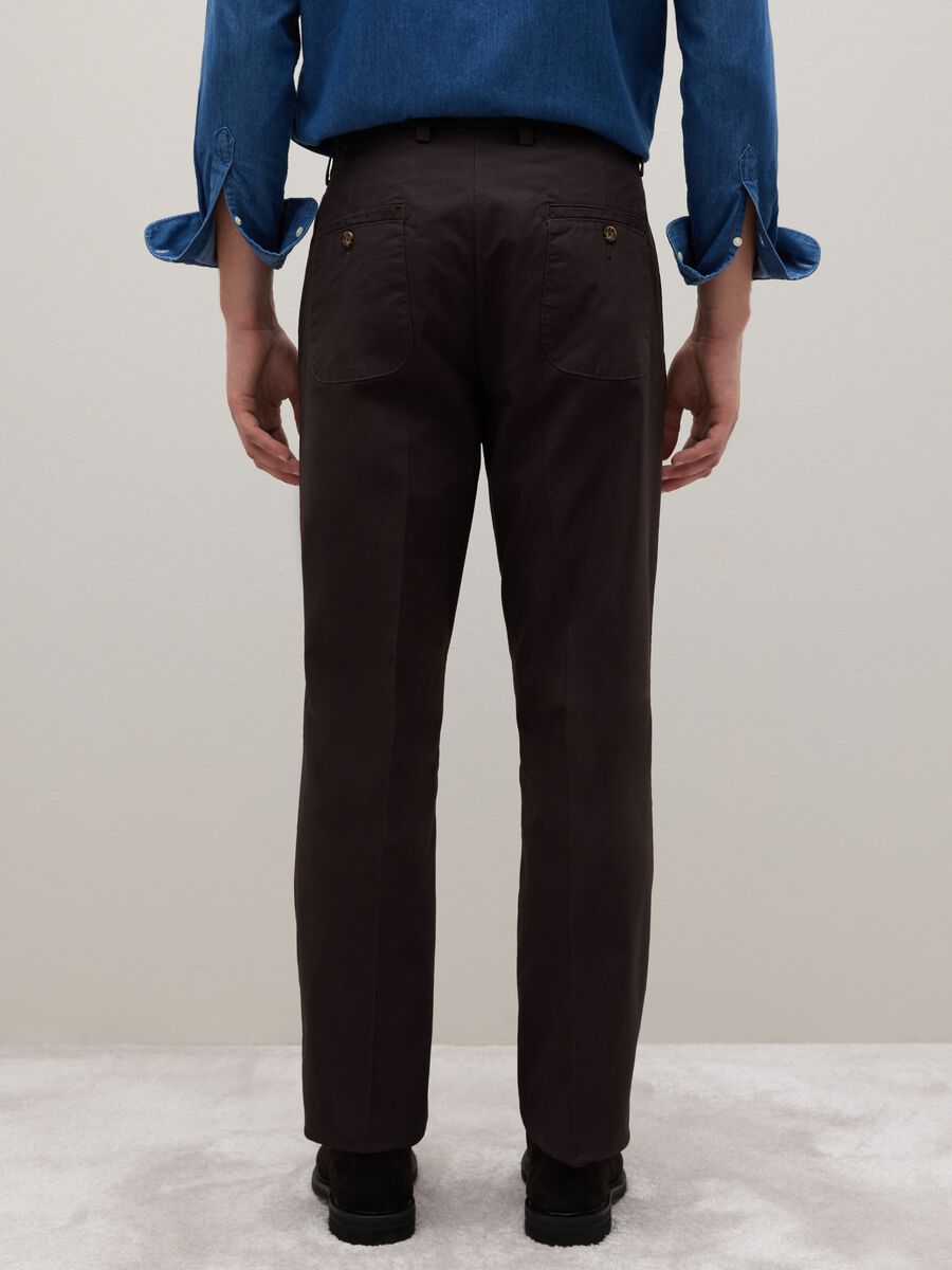 Brown regular fit pure cotton twill chino trousers_2