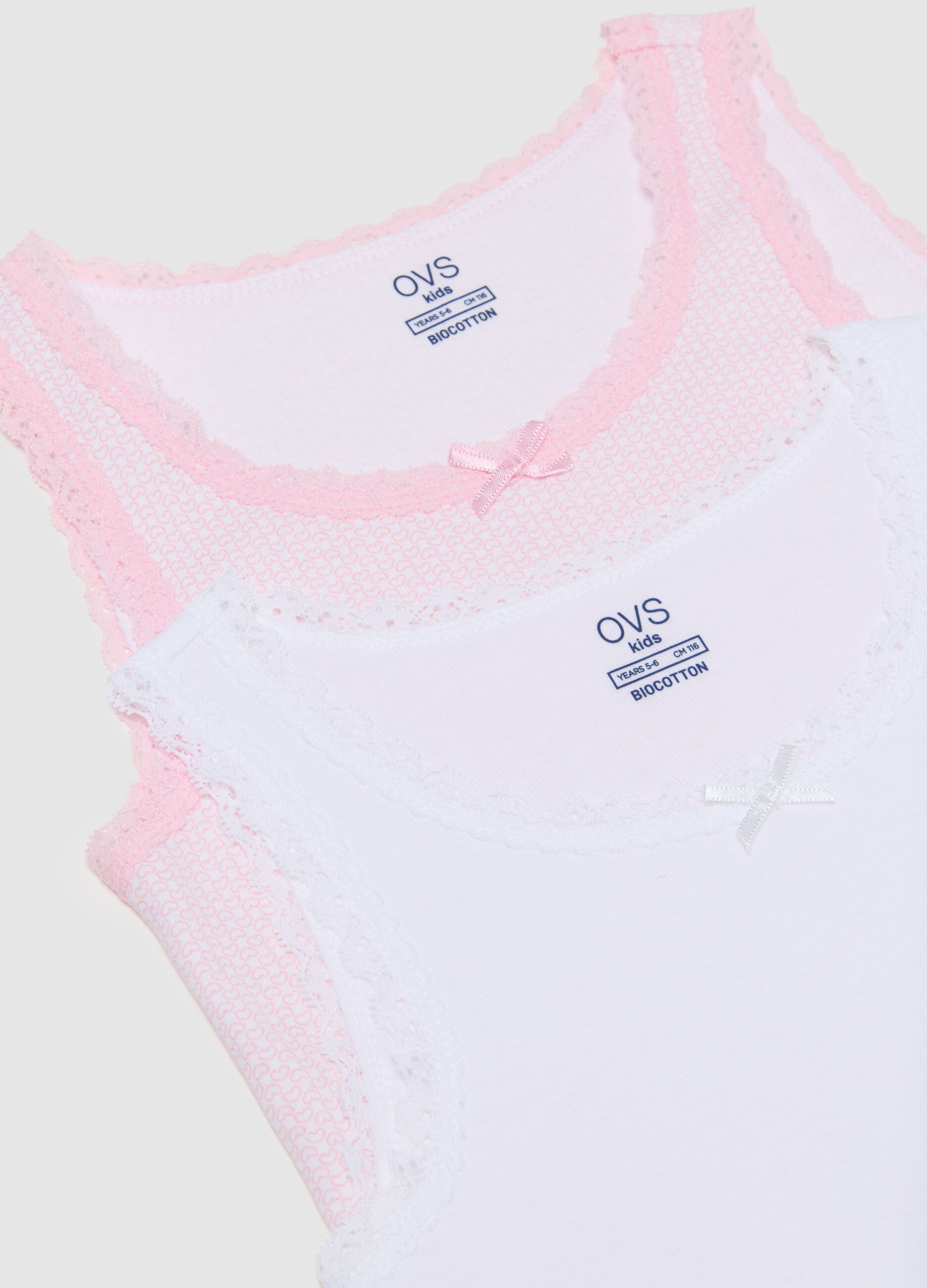 Girls' multicolour cotton sleeveless tops regular fit with lace - twin pack