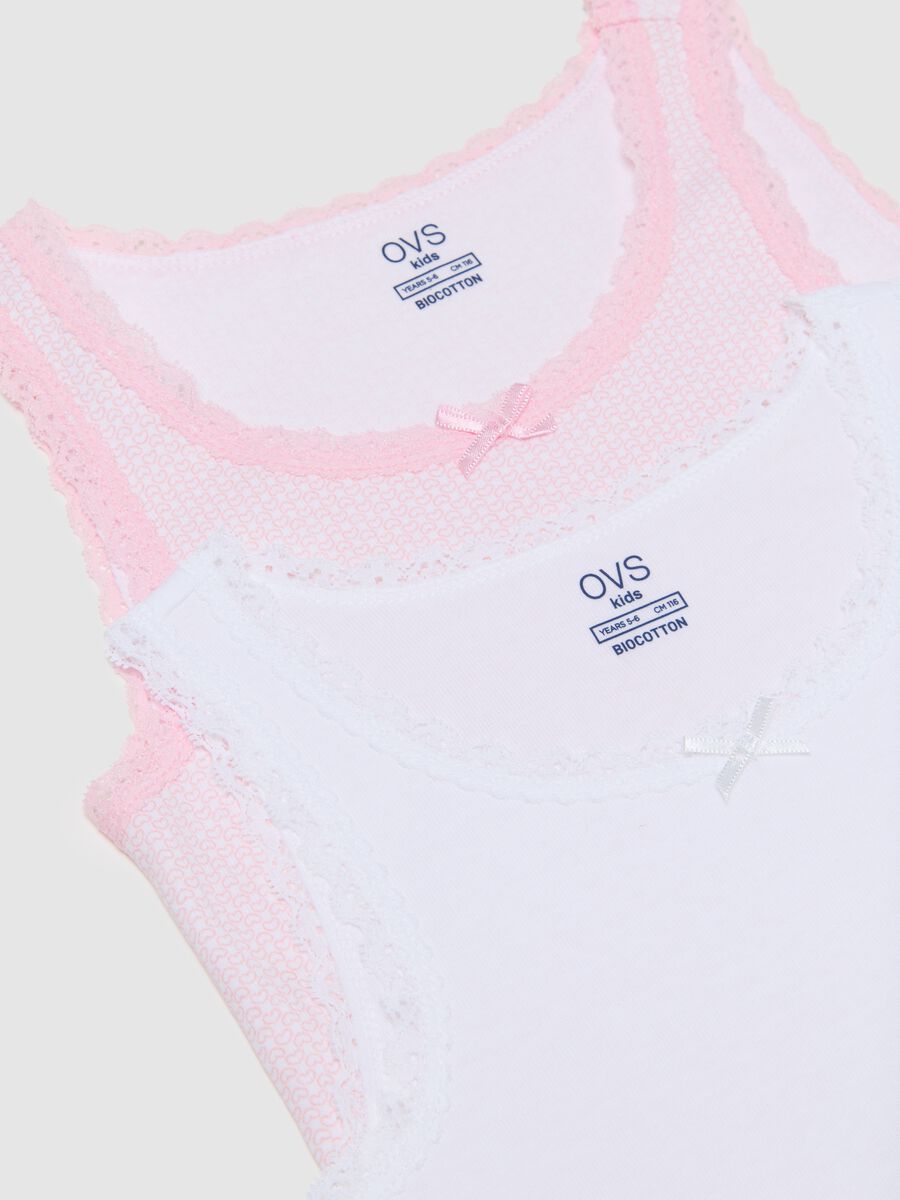 Girls' multicolour cotton sleeveless tops regular fit with lace - twin pack_2