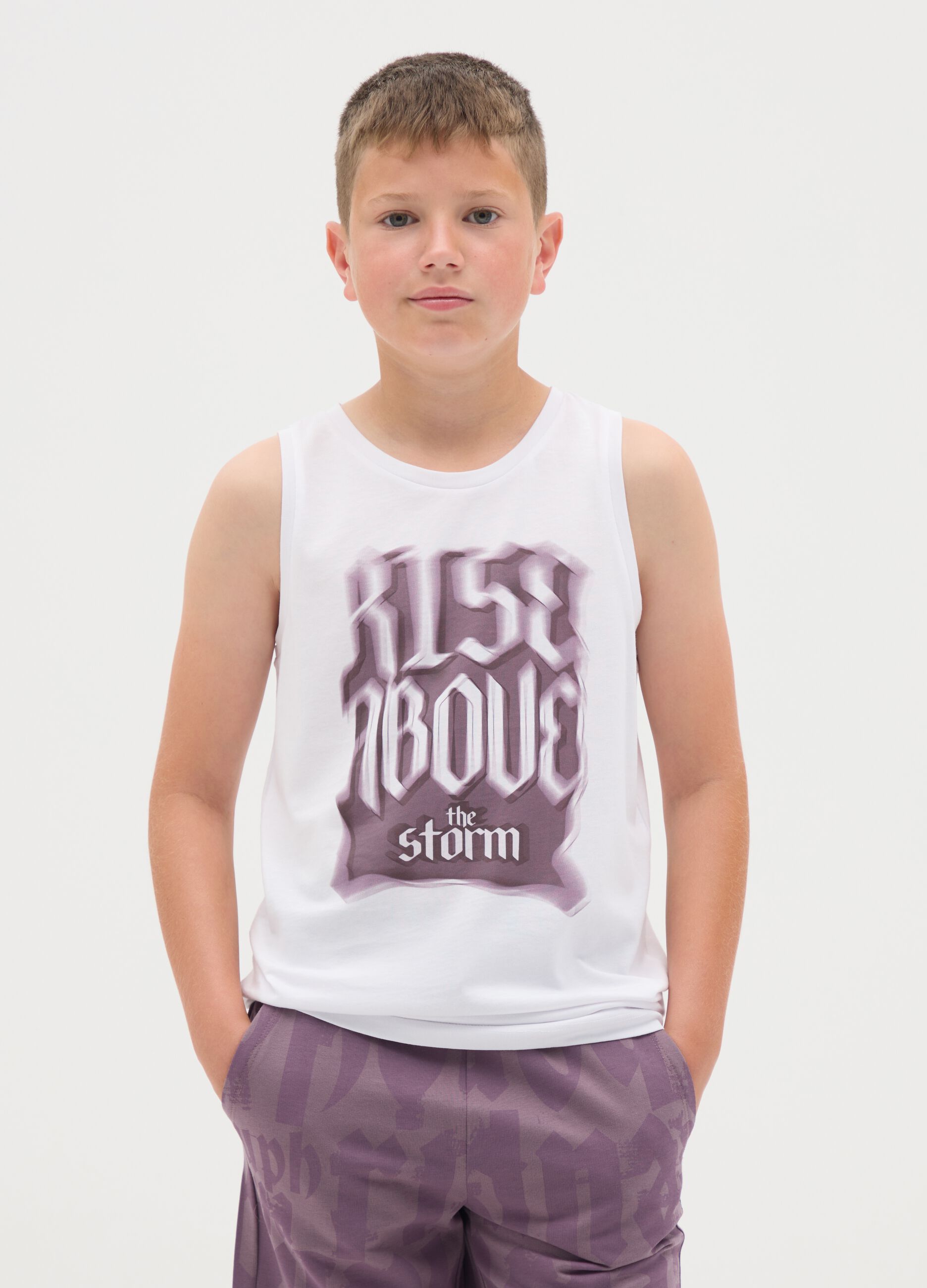 White Vest with Rise Above Prints