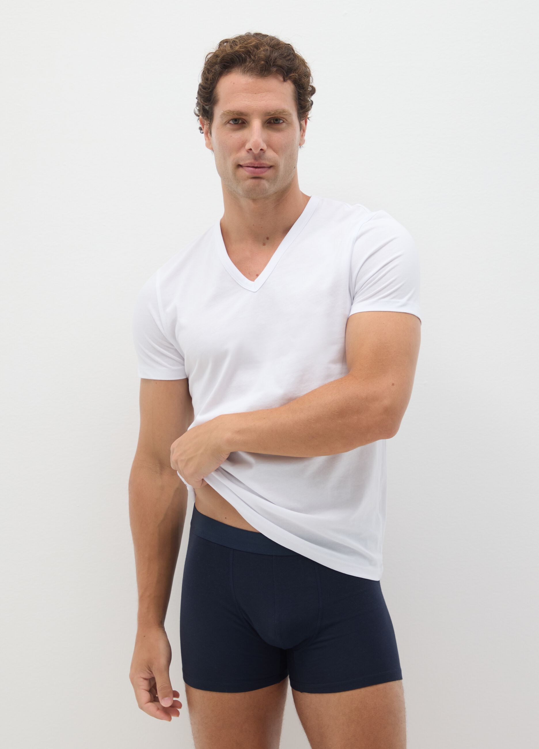 Set of three regular fit blue stretch cotton boxers