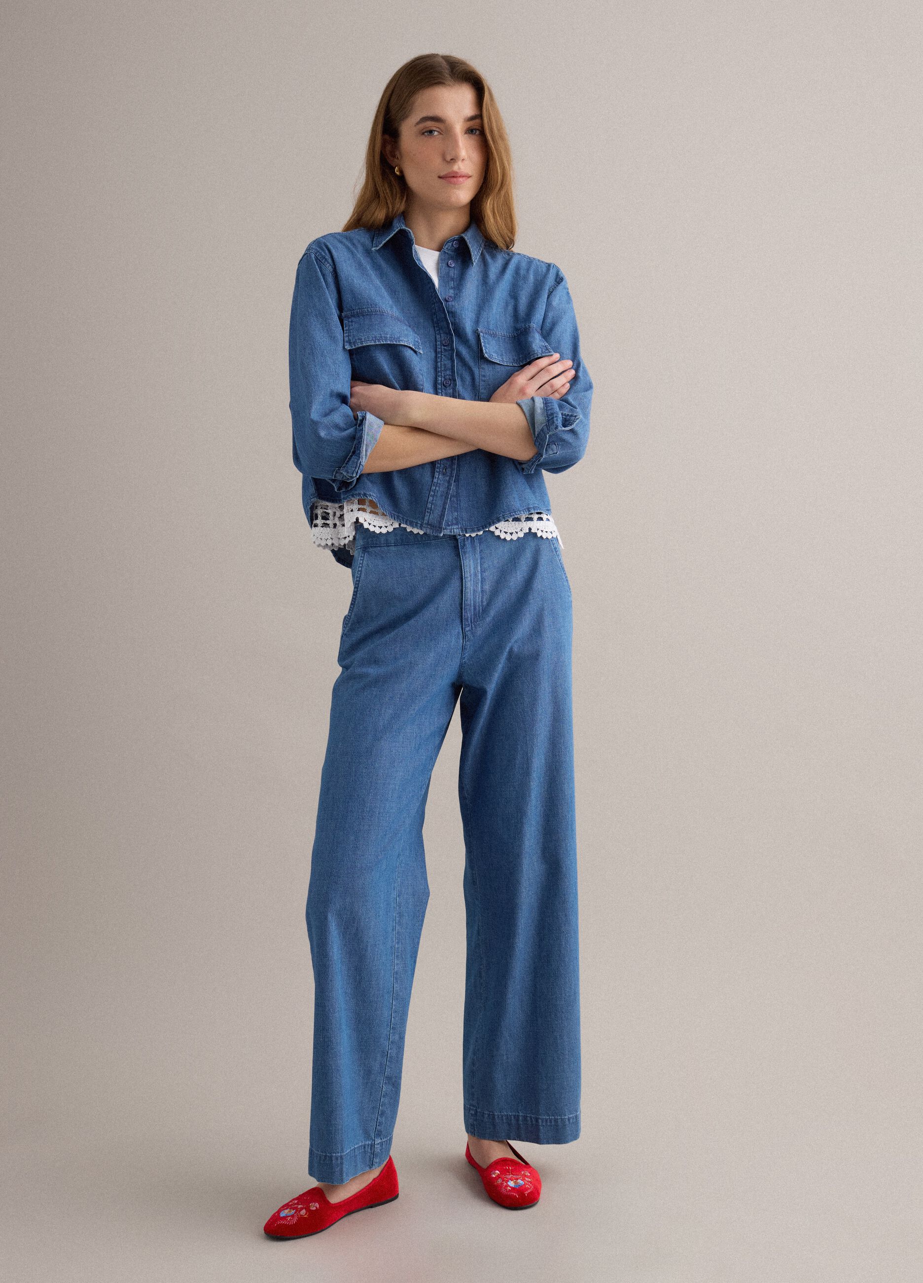 Camicia in puro cotone denim blu regular fit