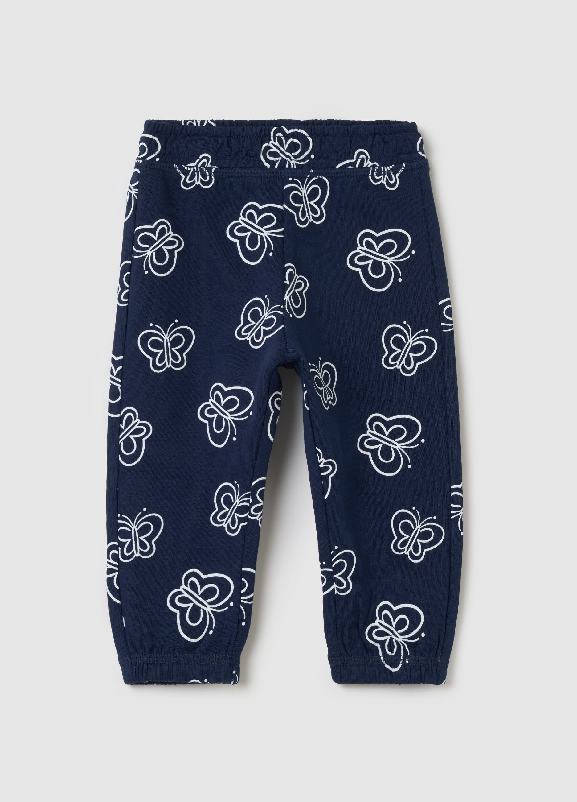 Cotton joggers with elasticated trims and print