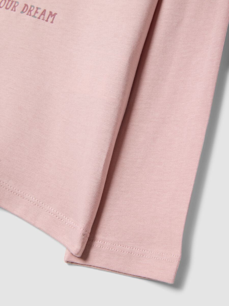Pink organic cotton T-shirt with puppy print for girls_3