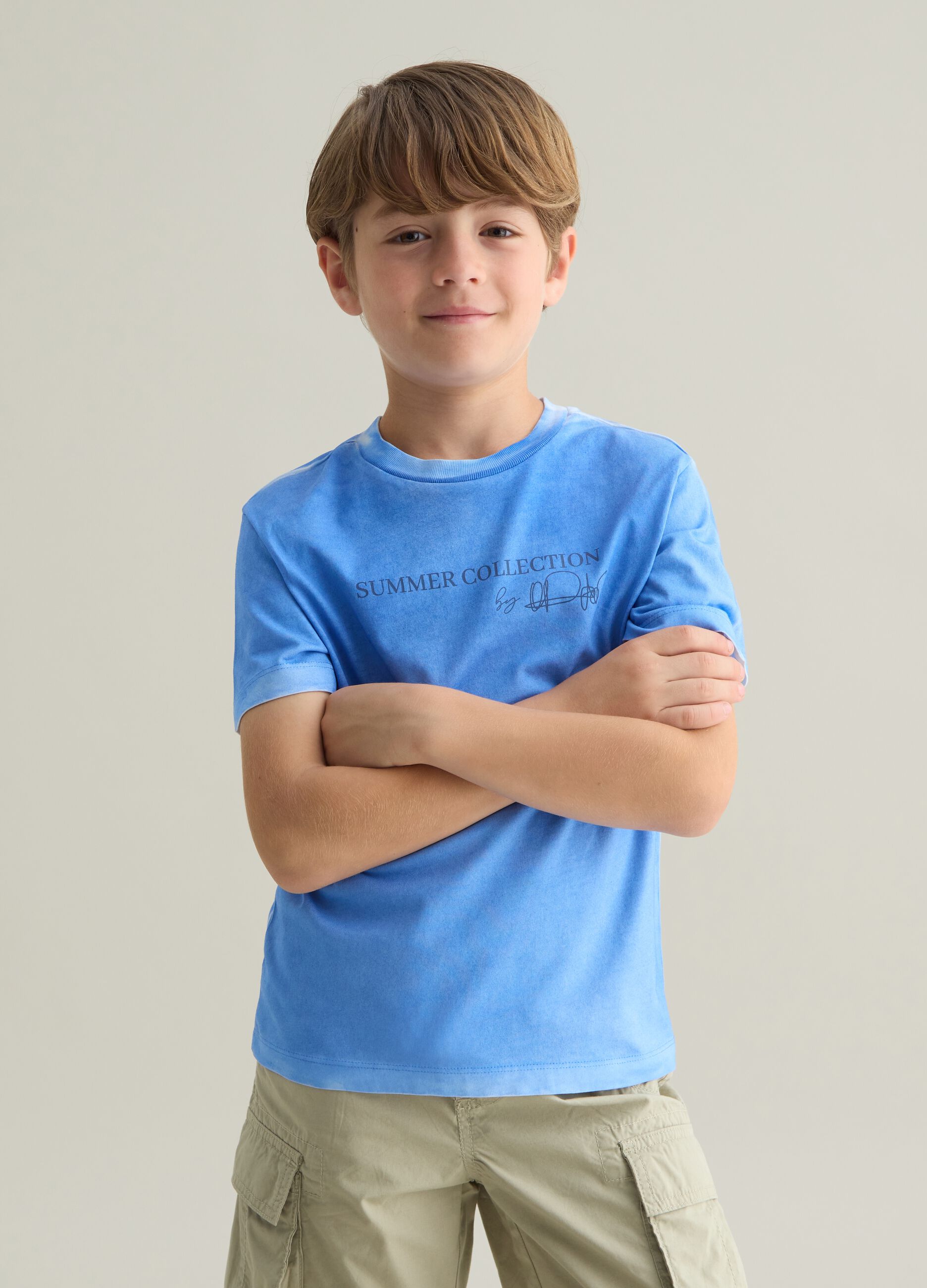 Pure cotton blue regular fit children's t-shirt