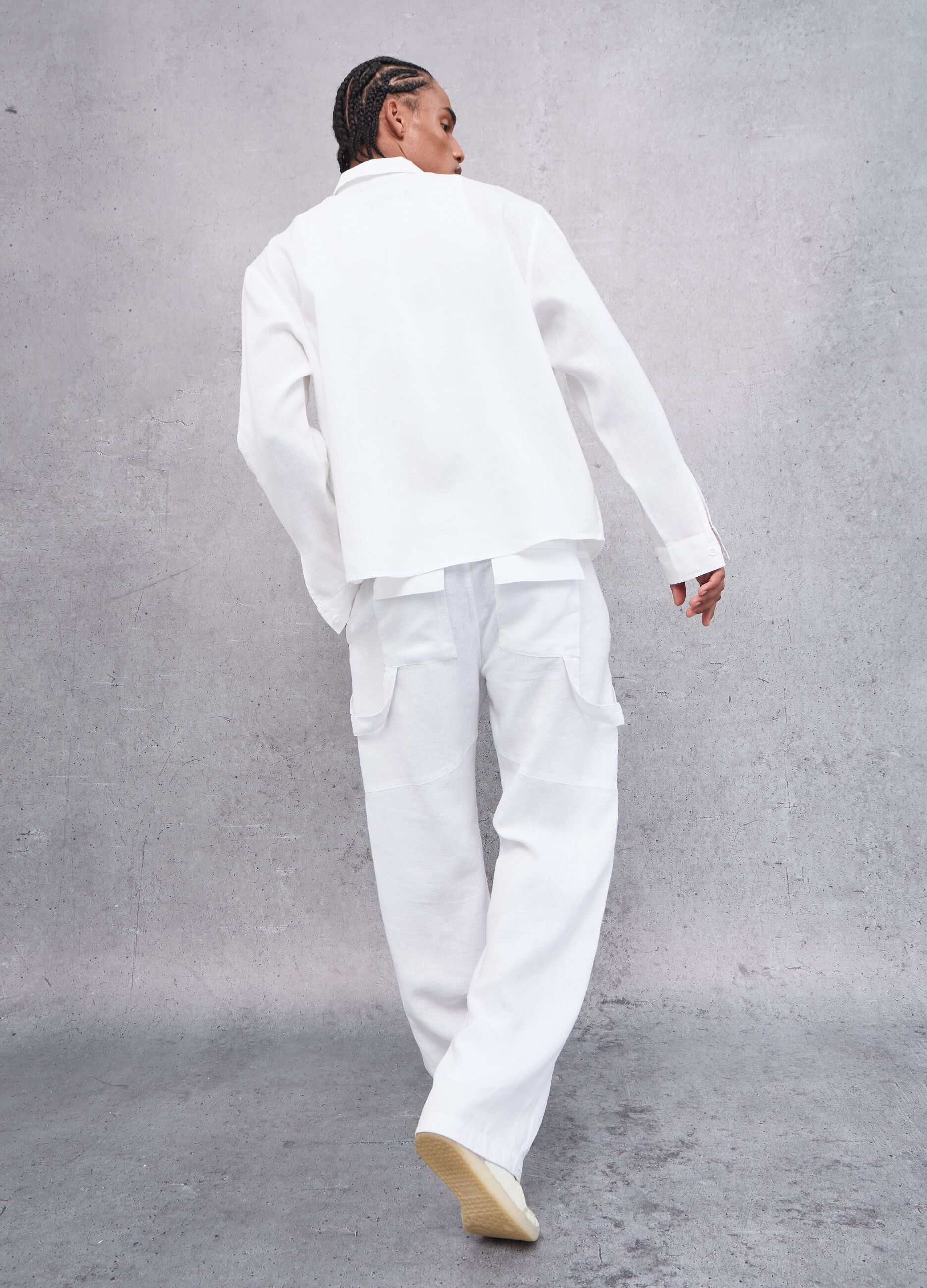 100% Linen White Cargo Trousers