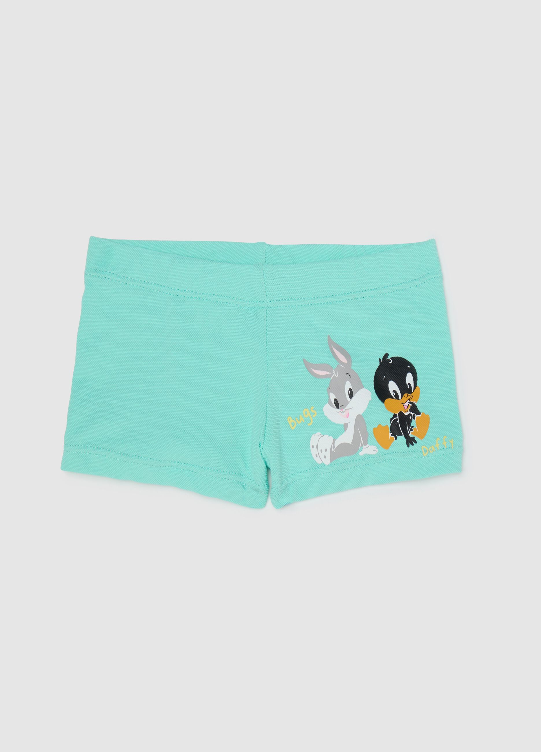 Boys’ swimsuit in light blue stretch fabric with print