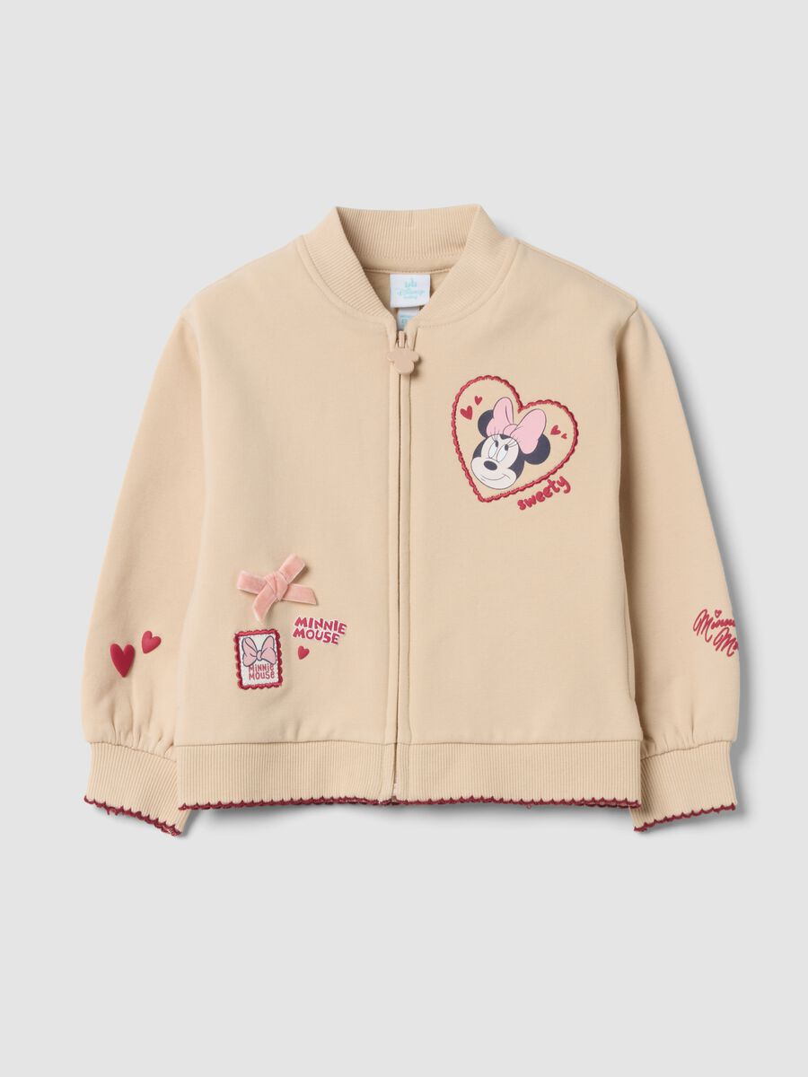 Felpa beige over fit in cotone organico elasticizzato con fantasia Minnie_0