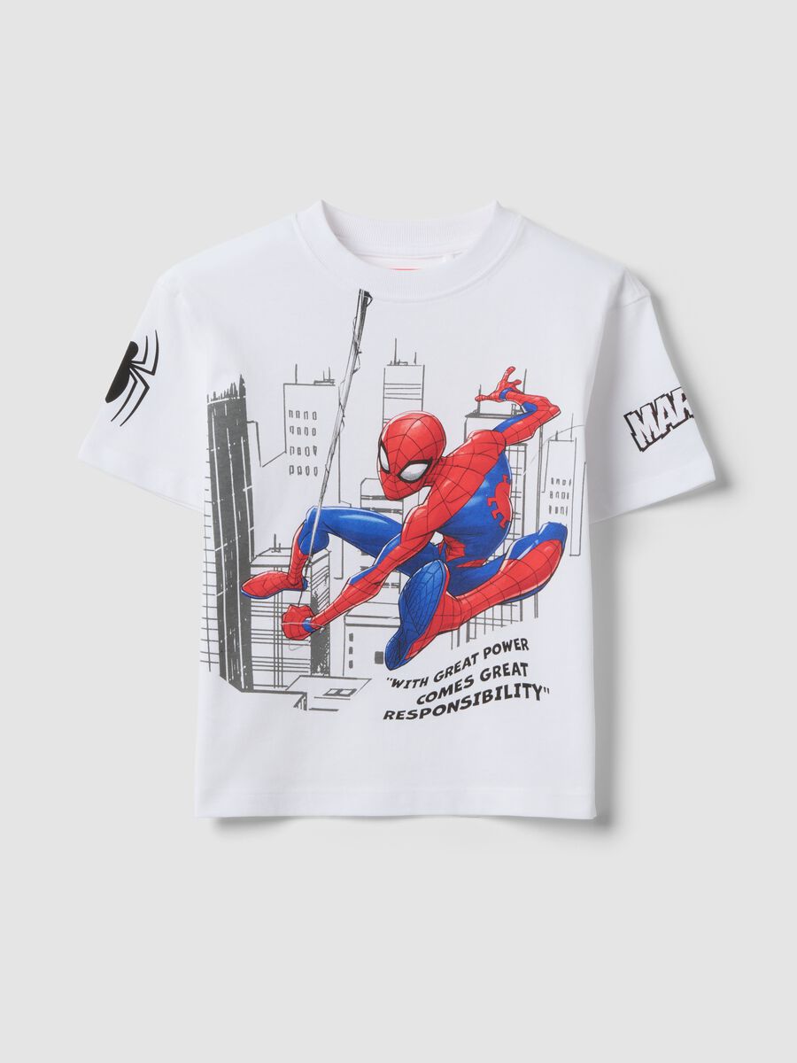 T-shirt in puro cotone bianco da bambino oversize fit con Spiderman_0