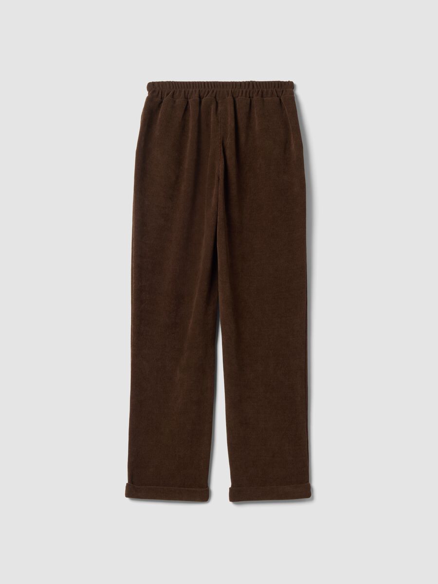 Dark brown ribbed stretch-fabric regular-fit trousers_6