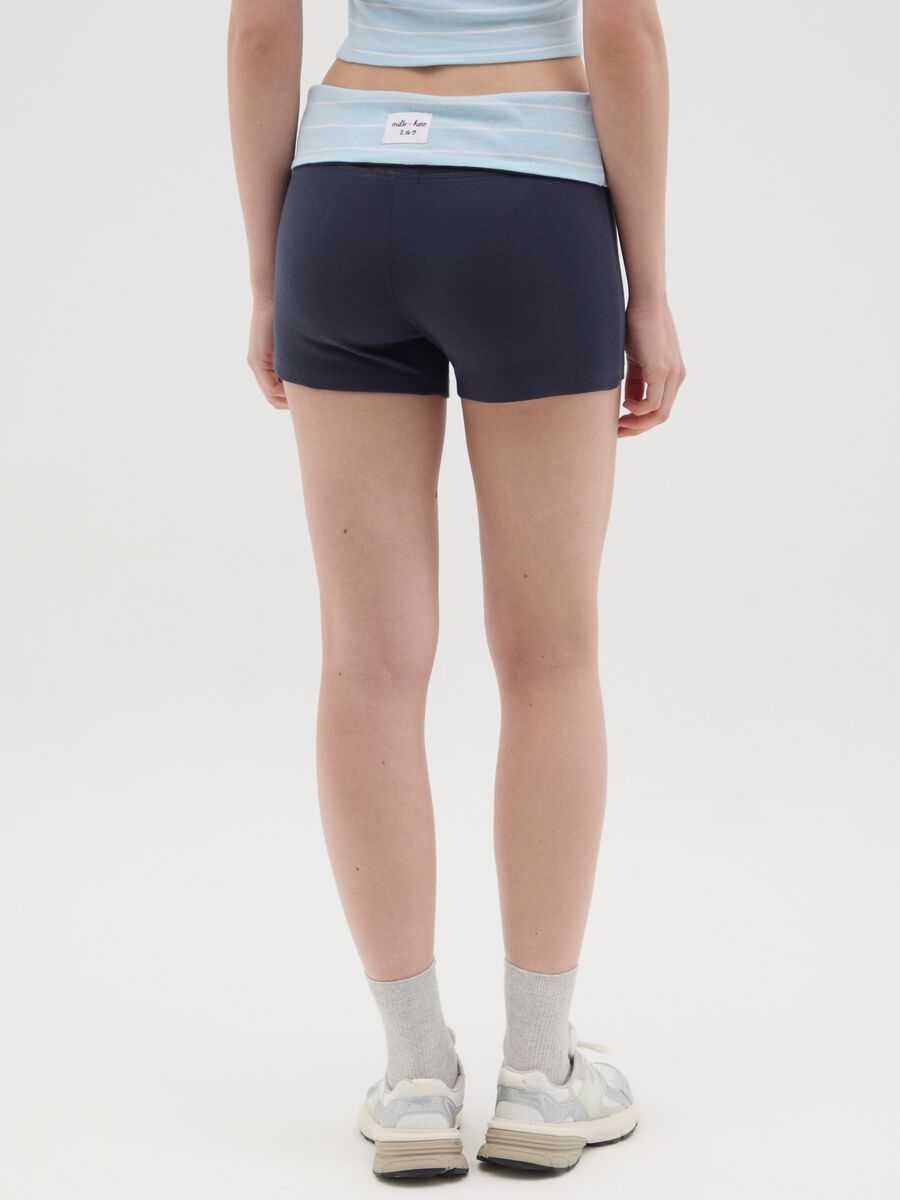 Women's pure cotton multicolour slim fit shorts with blue stripe turn-up_3