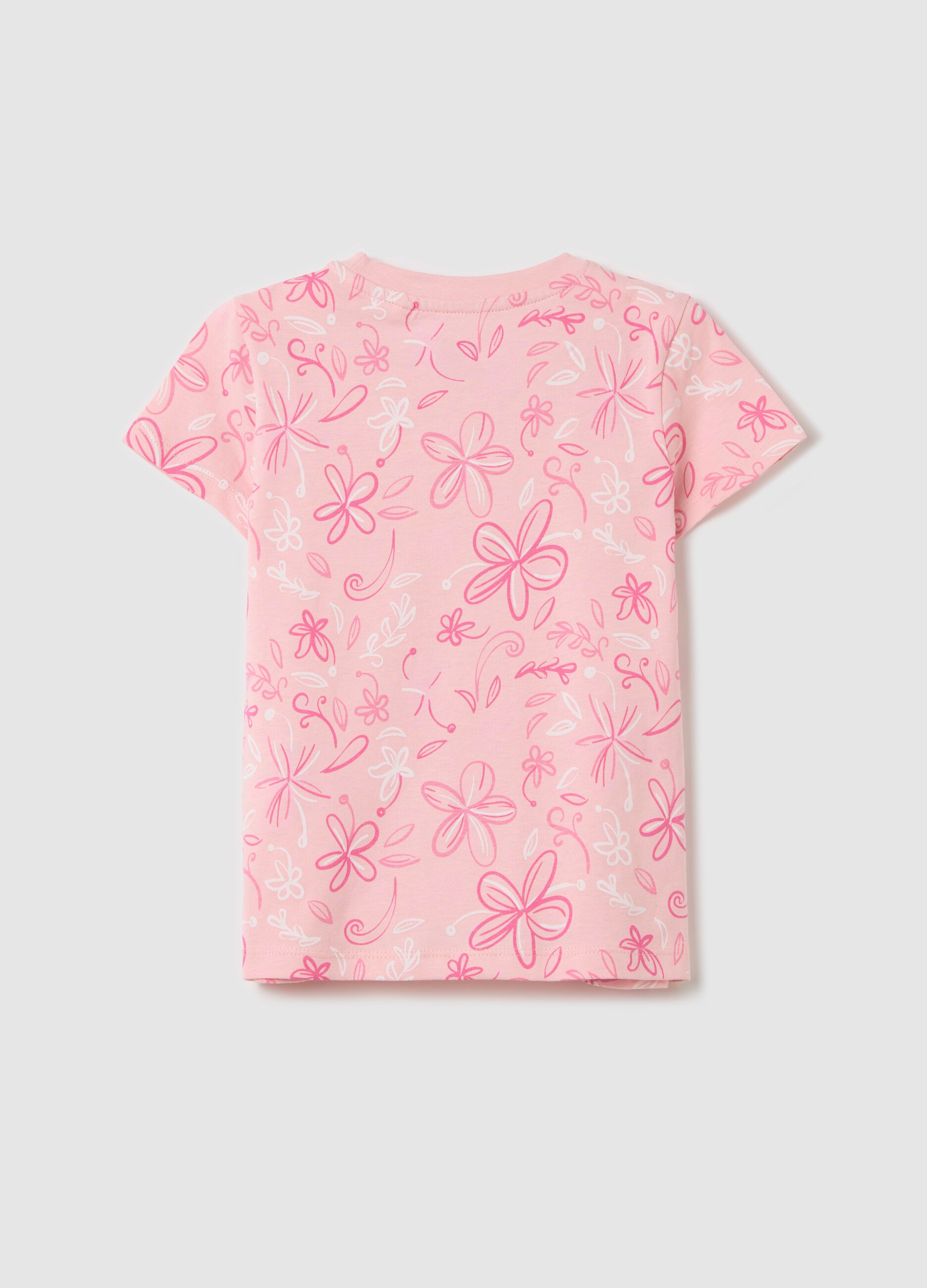 T-shirt rosa in cotone bio con stampa fiori
