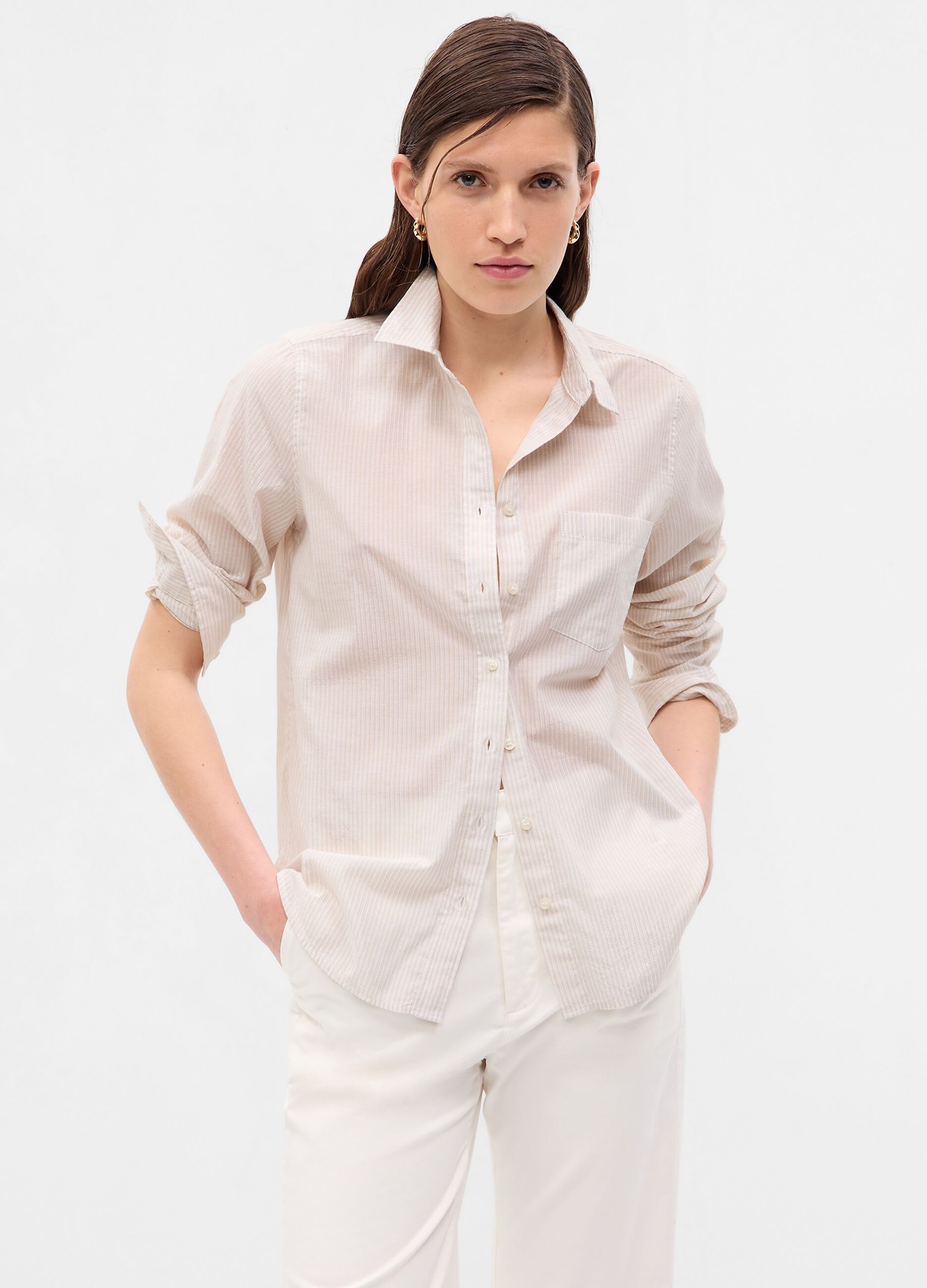 Camicia in cotone a righe con lurex Champagne GAP da Donna OVS