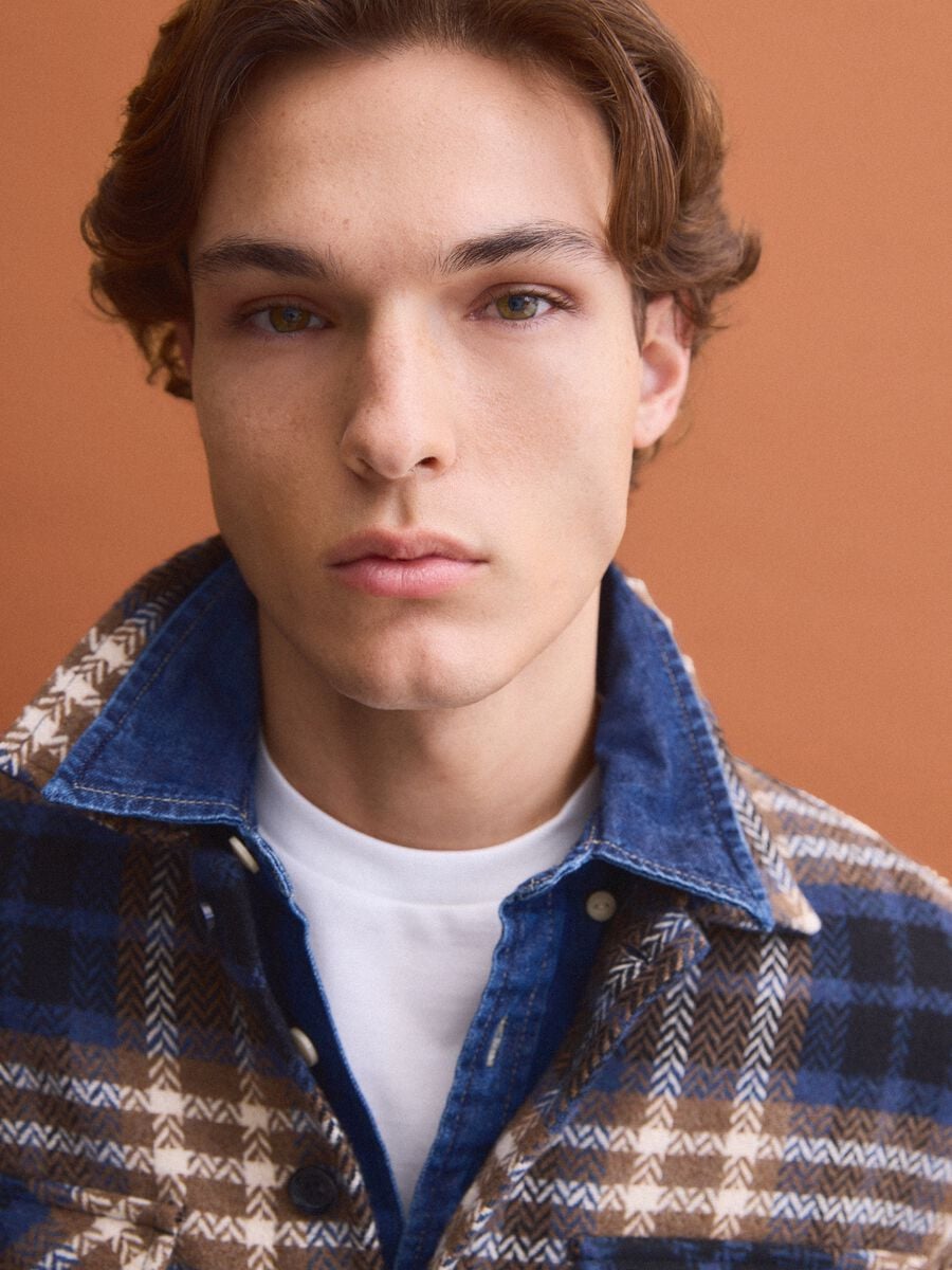 Shacket blu in misto lana a quadri over fit_1