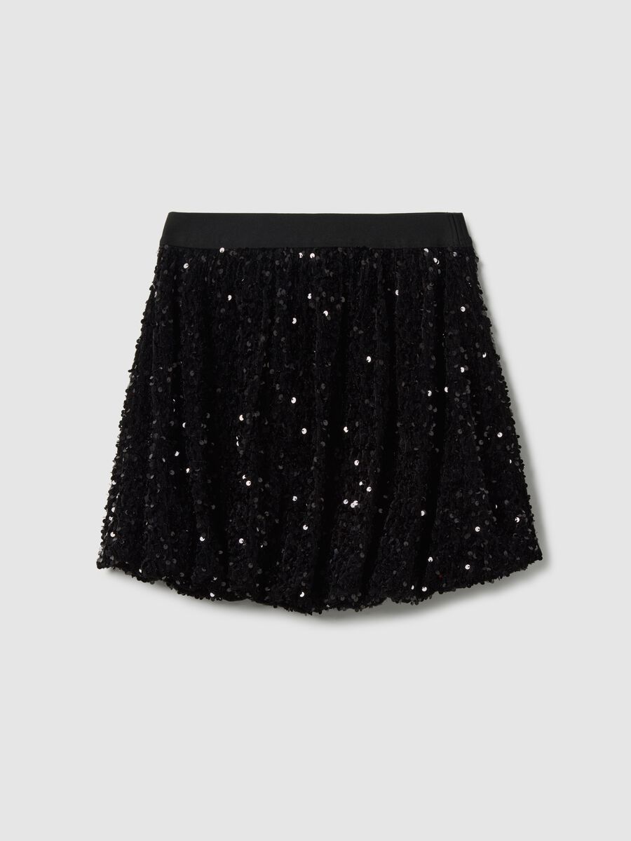 Minigonna baloon nera in misto velour regular fit con paillettes_4