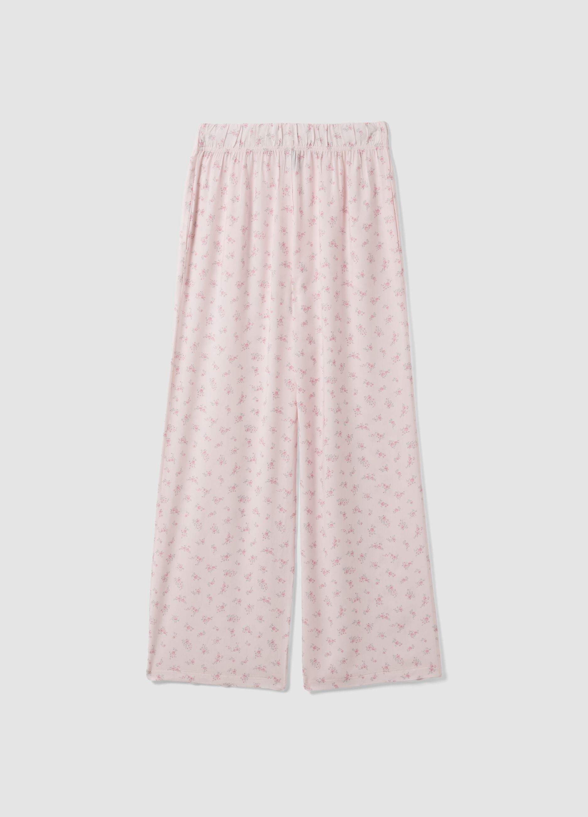Pink pure viscose floral print pyjama trousers